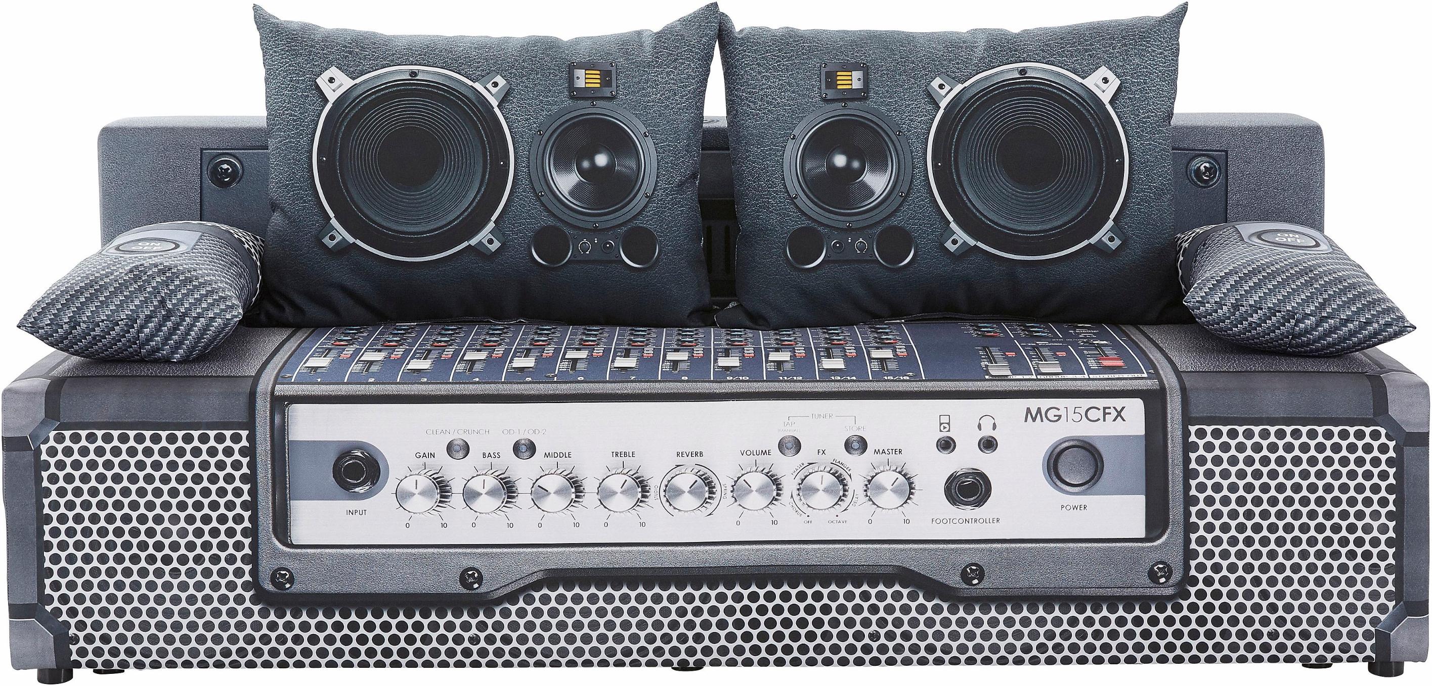 Schlafsofa EXXPO - SOFA FASHION "Extravagantes Sofa für Individualisten mit Bettfunktion und Bettkasten", braun (audio play), B:193cm H:88cm T:85cm, Luxus-Microfaser (100% Polyester) bedruckt, Sofas, Schlafsofa, in außergewöhnlichen Bezugsvarianten, Solitärmöbel