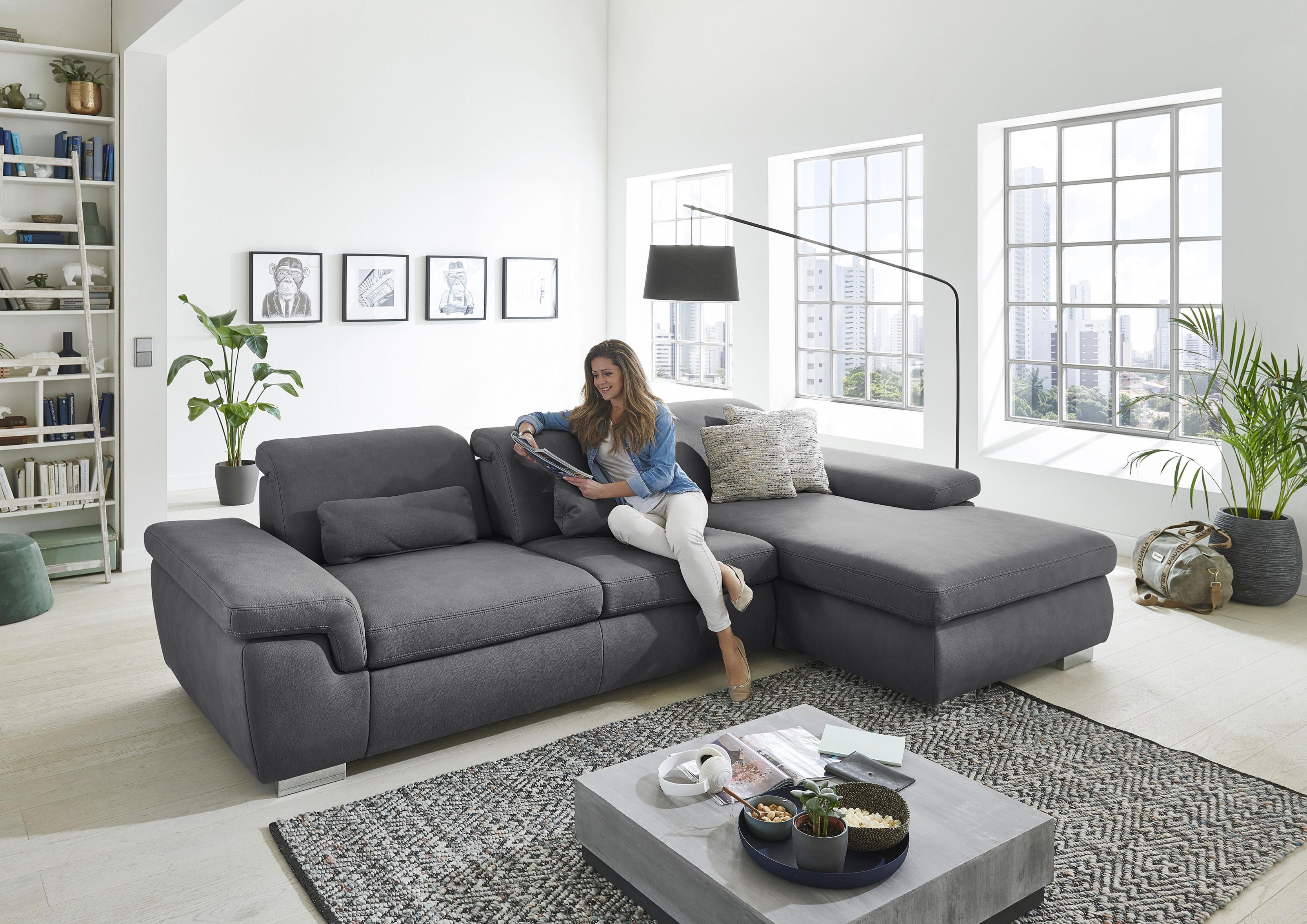 Ecksofa DIE PLANBAR "MP-IN17041 L-Form", grau, B:325cm H:85cm T:195cm, 100% Polyester, Sofas, Ecksofa, mit Sitztiefenverstellung, optional Kopfteilverstellung & Bettfunktion
