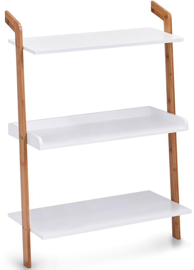 Leiterregal ZELLER PRESENT "Bamboo", weiß (weiß, holzfarben), B:60cm H:84cm T:30cm, MDF, Massivholz, Regale, Leiterregal, 3 Ablageflächen, je 60 x 30 cm