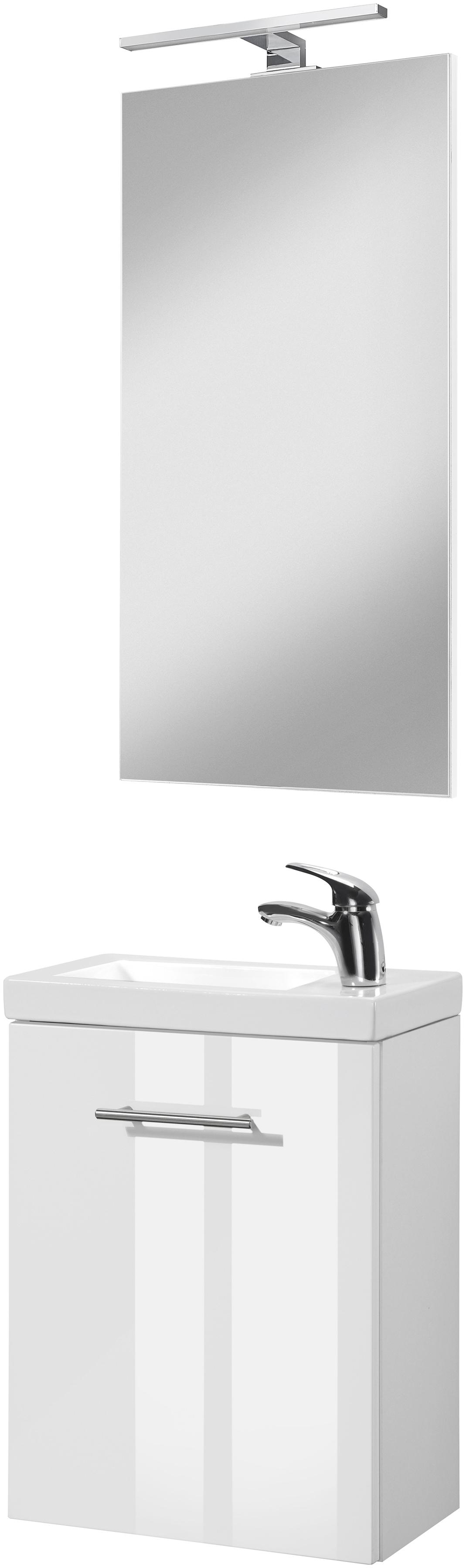 Waschtisch-Set WELLTIME "Trento, verschiedene Ausführungen und Farben", weiß (weiß, weiß hochglanz), B:41cm, MDF, Kastenmöbel-Sets, Waschtisch-Set, Badmöbel Breite 40cm, Gästebad SlimLine Gäste WC