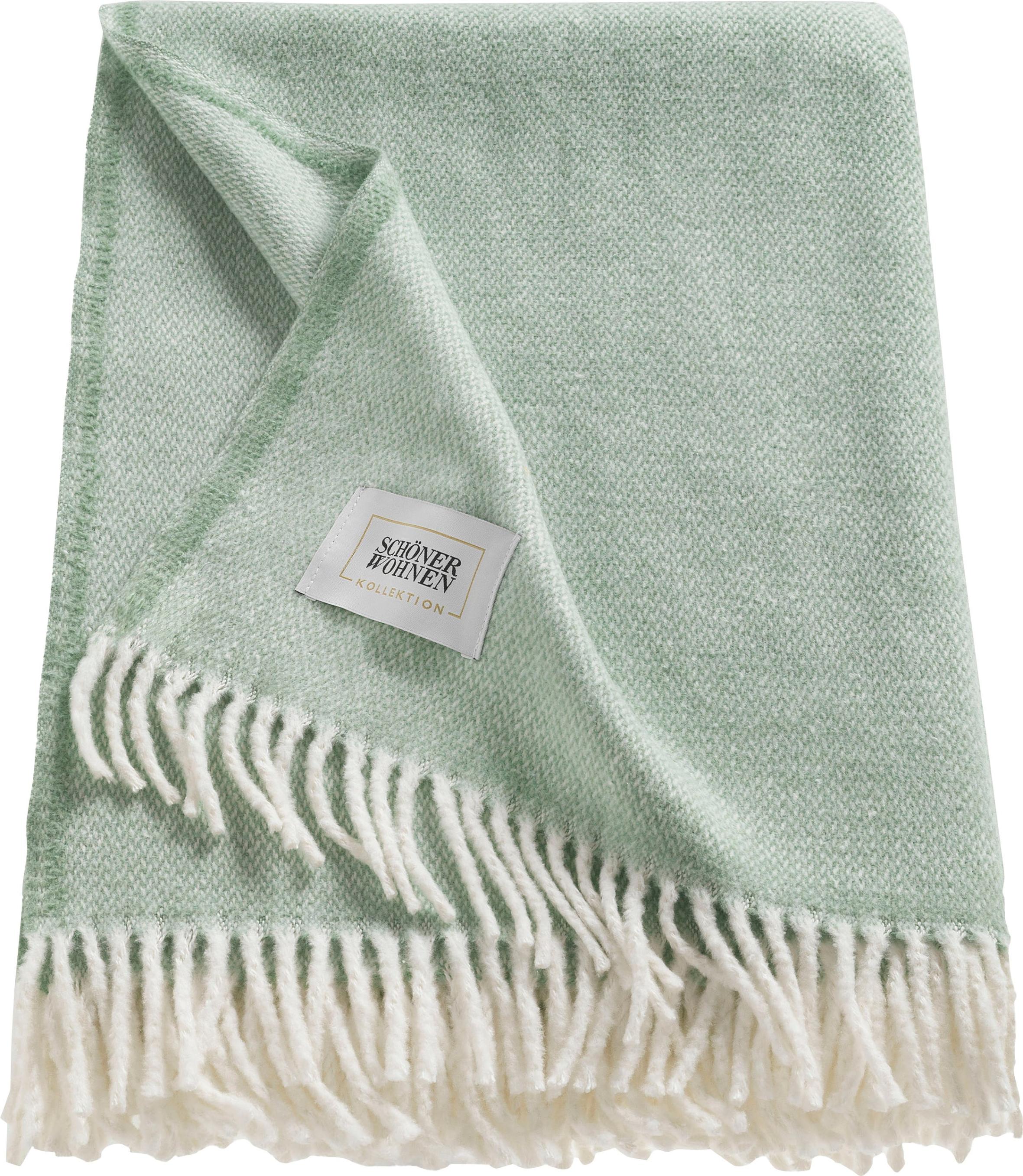 Wohndecke "Relax", grün (salbei, hellgrün, grün), B:140cm L:200cm, Baumwolle, Polyacryl, SCHÖNER WOHNEN-KOLLEKTION, Wohndecken, Wohndecke, mit gedrehten Fransen, Kuscheldecke, Topseller
