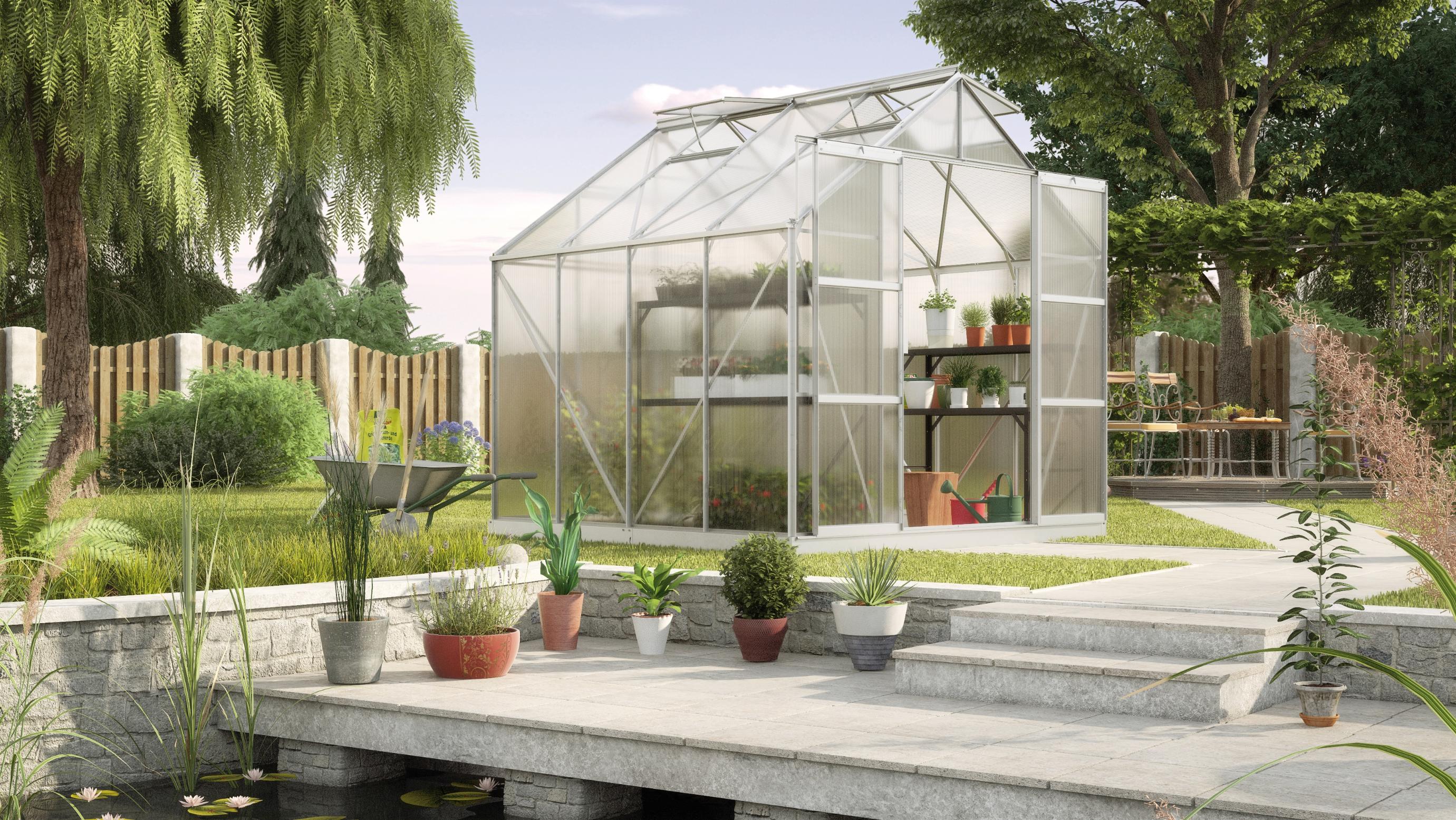 Gewächshaus VITAVIA "Uranus 6700", silber (silberfarben), B:254cm T:254cm, Gewächshäuser, Gewächshaus