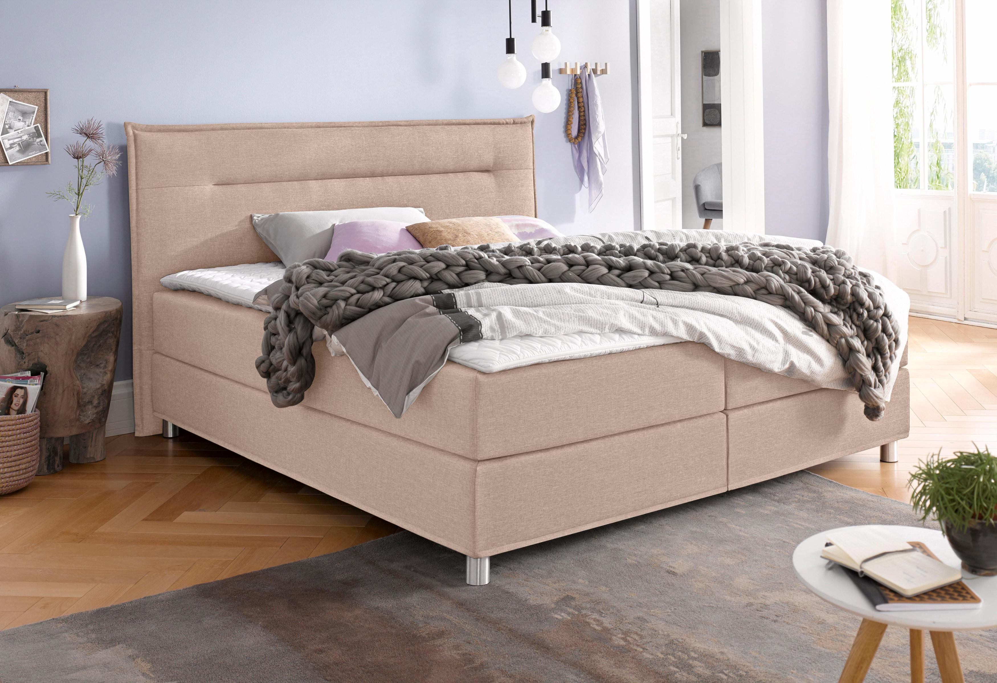 Boxspringbett MAINTAL, beige, Liegefläche B/L: 180cm x 200cm, H3, Kaltschaummatratze, Bezug: Strukturstoff aus 100% Polyester;Bezug der Spiegelfläche Matratzendrell aus 100% Polyester;Bezug des Toppers: 100% Polyester, Komplettbetten, Boxspringbett, inkl. Topper