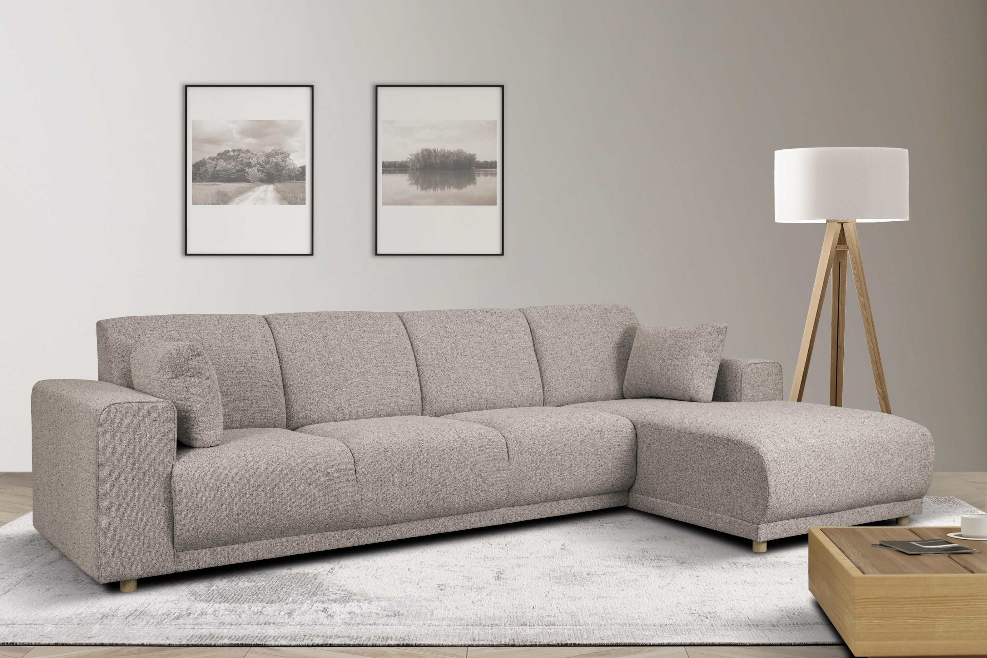 Ecksofa HOME AFFAIRE "LEMPS wahlweise Recamiere links oder rechts L-Form", grau (hellgrau), B:297cm H:85cm T:162cm, 100% Polyester, Sofas, Ecksofa, incl. Zierkissen, Stellmaße 297x162 cm