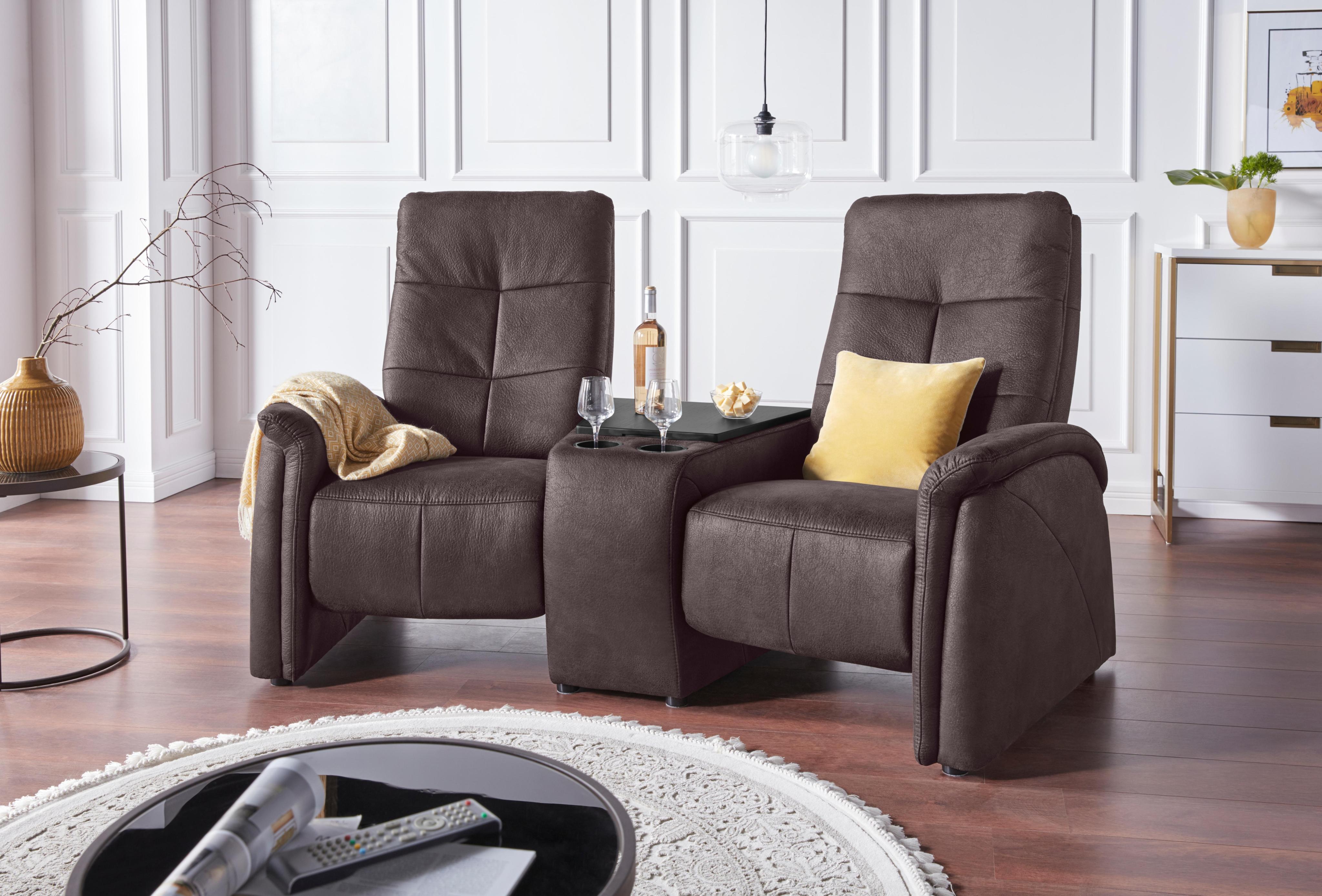 2-Sitzer EXXPO - SOFA FASHION "Tivoli, Kinosofa mit Relaxfunktion, mit Ablagetisch und Stauraum", braun (dunkelbraun), B:207cm H:109cm T:152cm, Sofas, 2-Sitzer, bequem und komfortabel