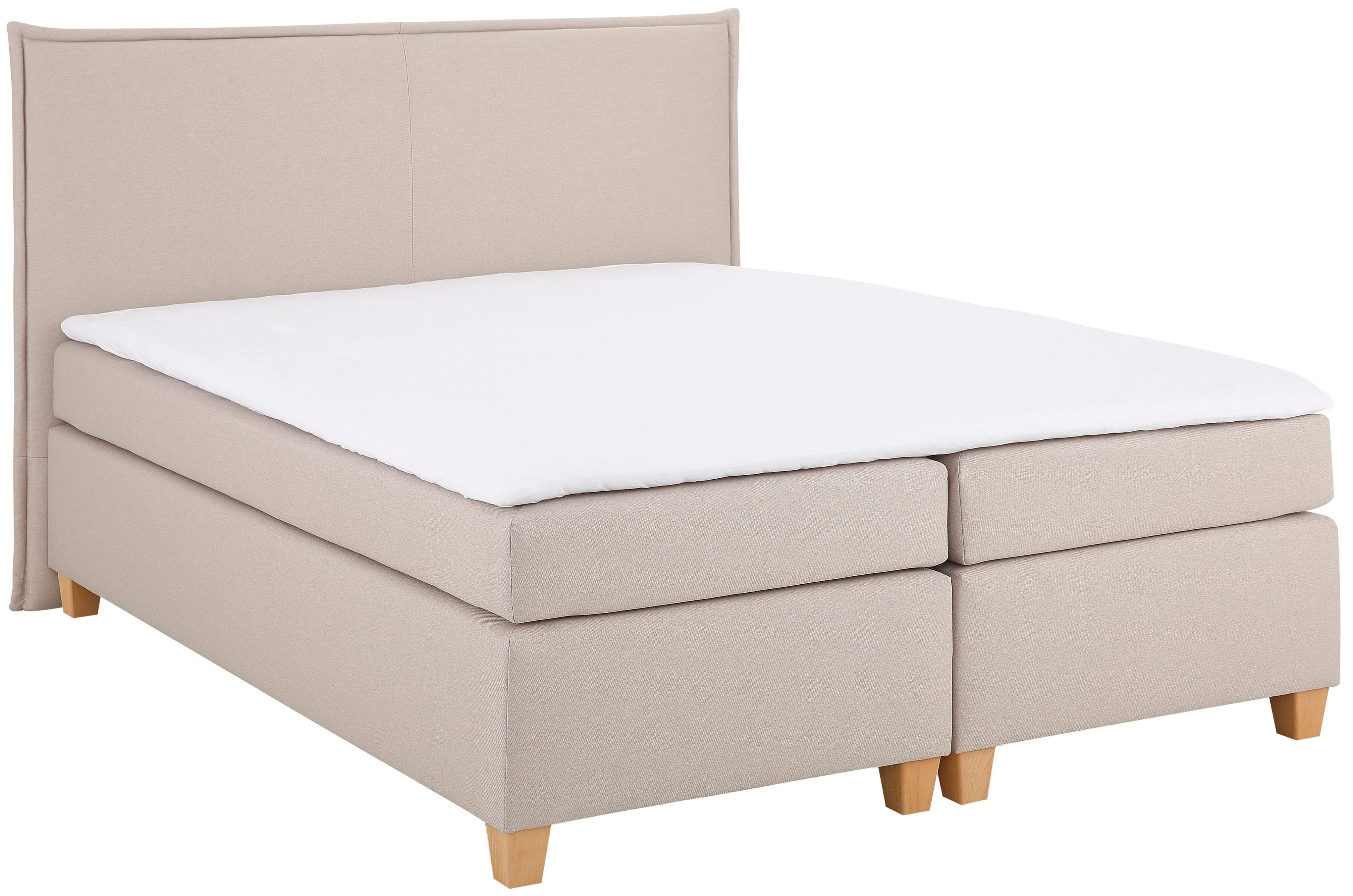 Boxspringbett HOME AFFAIRE "Houssay", beige, B:192cm L:205cm, Struktur fein (100% Polyester), Komplettbetten, Boxspringbett, inkl. Topper, 5 Breiten, 2 Härtegraden auch in Überlänge 220 cm