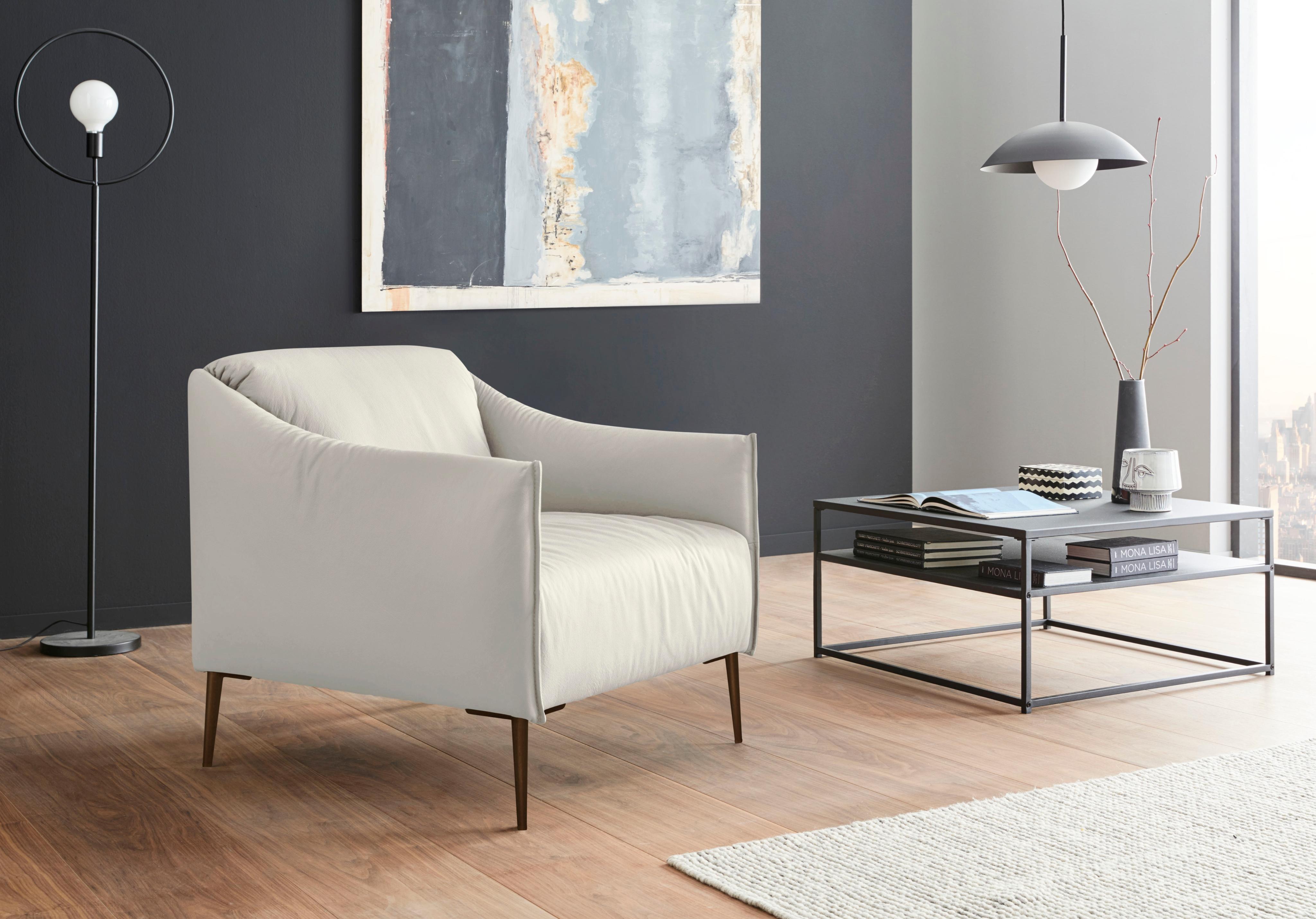 Cocktailsessel W.SCHILLIG "sally", weiß (weiß z59), B:84cm H:78cm T:84cm, Longlife Xtra-Leder Z59: Glattleder mit modischer Prägung. Hautstärke 0, 9 - 1, 1 mm., Sessel, Cocktailsessel, mit Metallfüßen in Bronze pulverbeschichtet