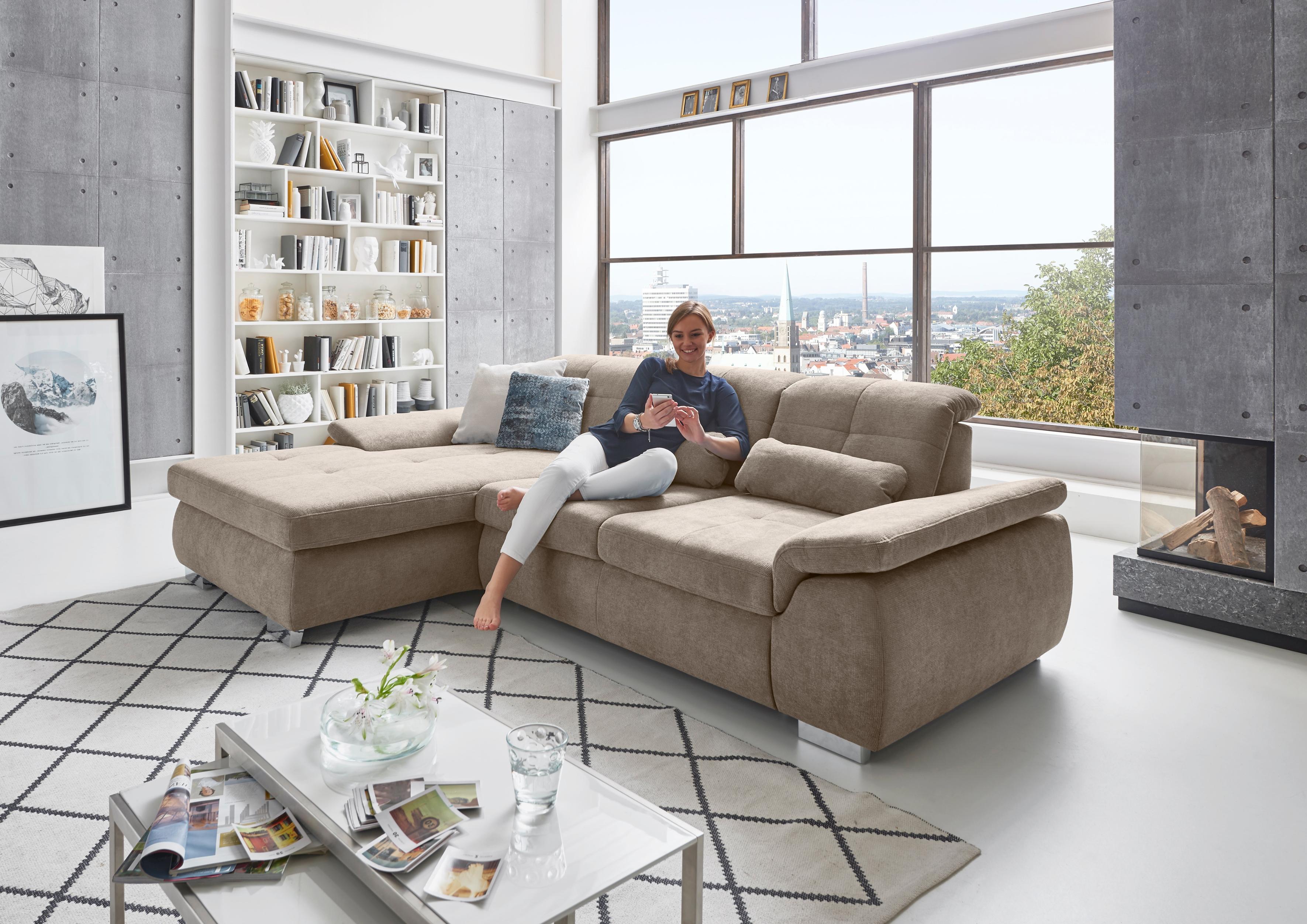 Ecksofa DIE PLANBAR "MP-IN16037 L-Form mit Kaltschaum-Polsterung", braun (mandel), B:289cm H:85cm T:195cm, 100% Polyester, Sofas, Ecksofa, mit Sitztiefenverstellung & Zierkissen