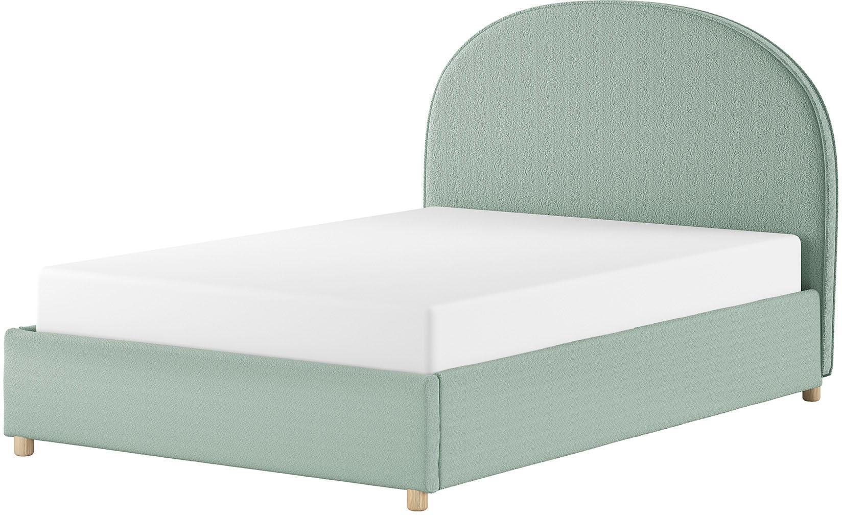 Boxbett VIPACK "Moon, mit Lattenrost und Stauraum, modernes Design", grün, B:147cm L:213cm, Komplettbetten, Boxbett, inkl. Massivholz Füßen in natur, 3 Stoff Farben zur Auswahl