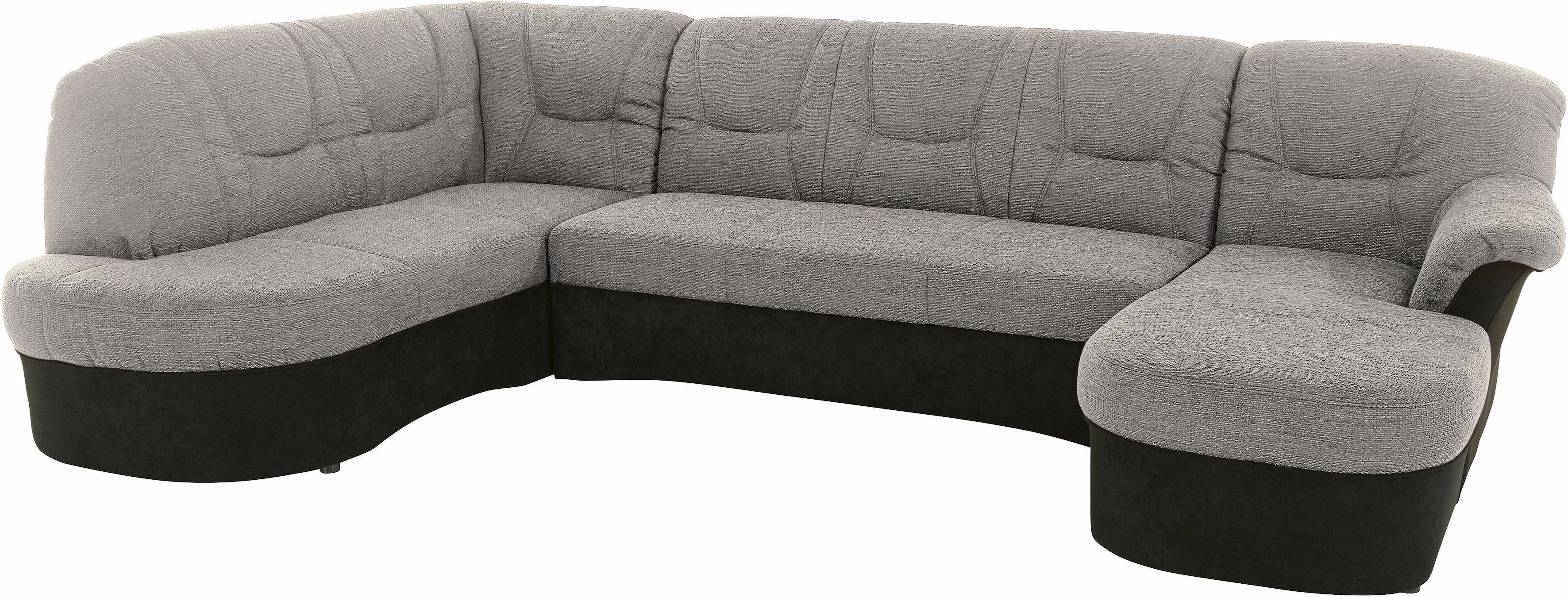 Wohnlandschaft DOMO COLLECTION "Sarafina, zeitlos und komfortabel, optional mit Federkern, U-Form", schwarz-weiß (schwarz, weiß, grau), B:295cm H:83cm T:180cm, Luxus-Microfaser (92% Polyester, 8% Nylon);Microfaser PRIMABELLE (100% Polyester);Microfaser PRIMABELLE (100% Polyester) / Struktur (90% Polyester; 10% Polyacryl), Sofas, Wohnlandschaft, wahlweise mit Bettfunktion