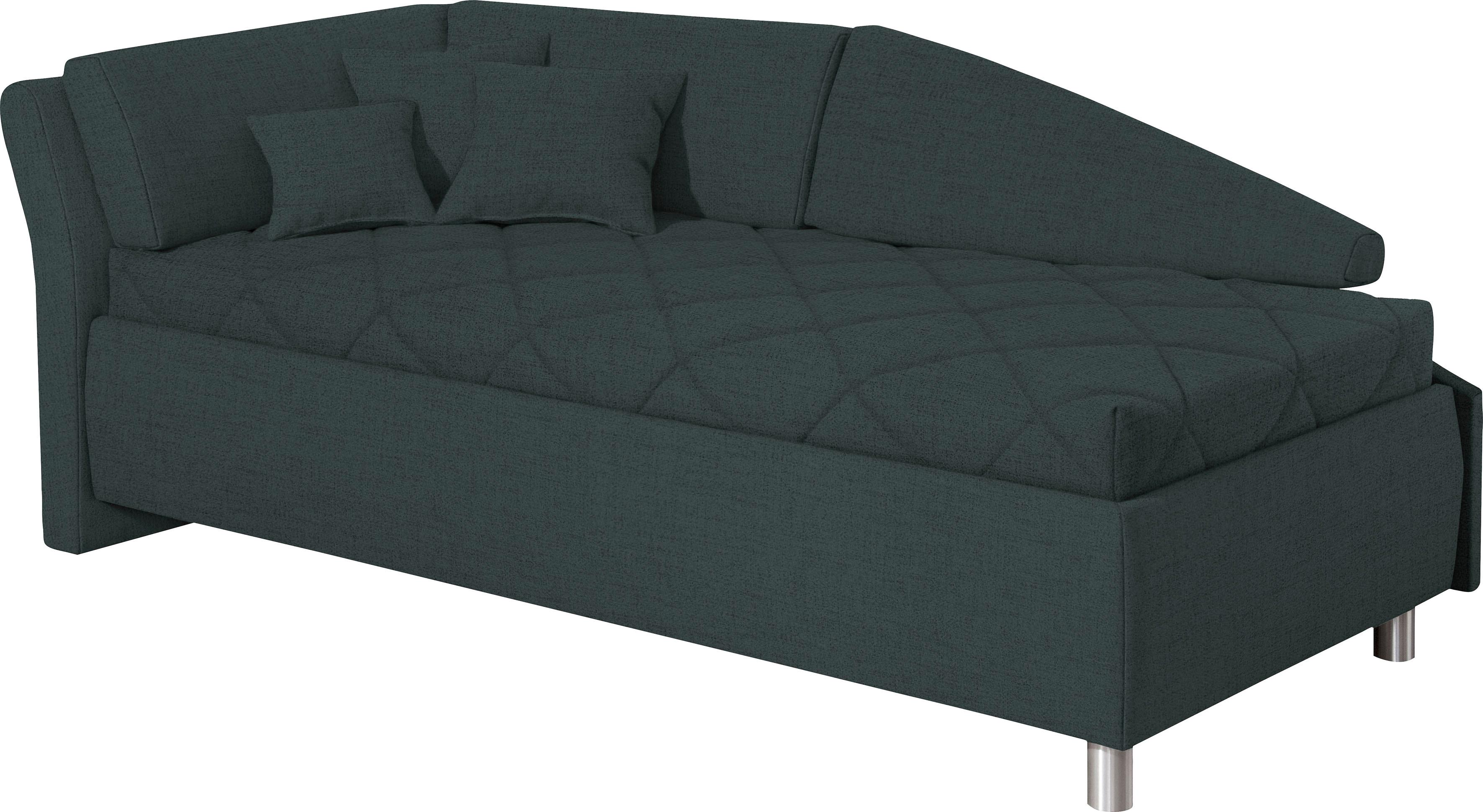 Schlafsofa ALINA "Lindsay", grün (blaugrün tmd 16), B:223cm H:80cm T:112cm, Struktur TMD (100% Polyester), Sofas, Schlafsofa, Bettkasten, Zierkissen-Set aus: 2 Stk. 40x40cm, 1 Stk. 30x30cm