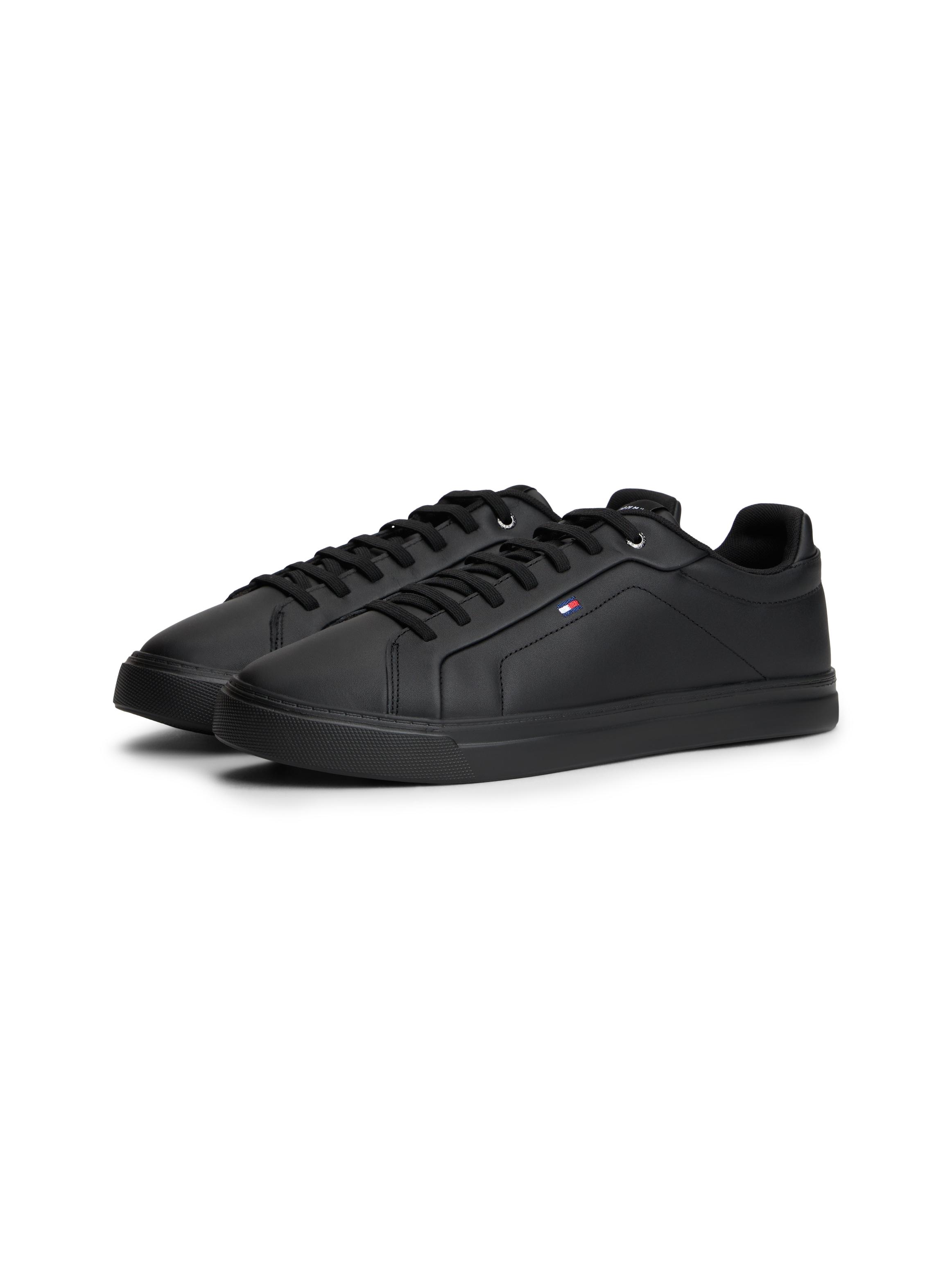 Sneaker Tommy Hilfiger "Icon Court Light Ess", Herren, Gr. 44, Schwarz, Leder, Lederimitat, Schuhe Sneaker, Freizeitschuh, Halbschuh, SchnüRschuh, Weich Gepolsterter Schaftrand