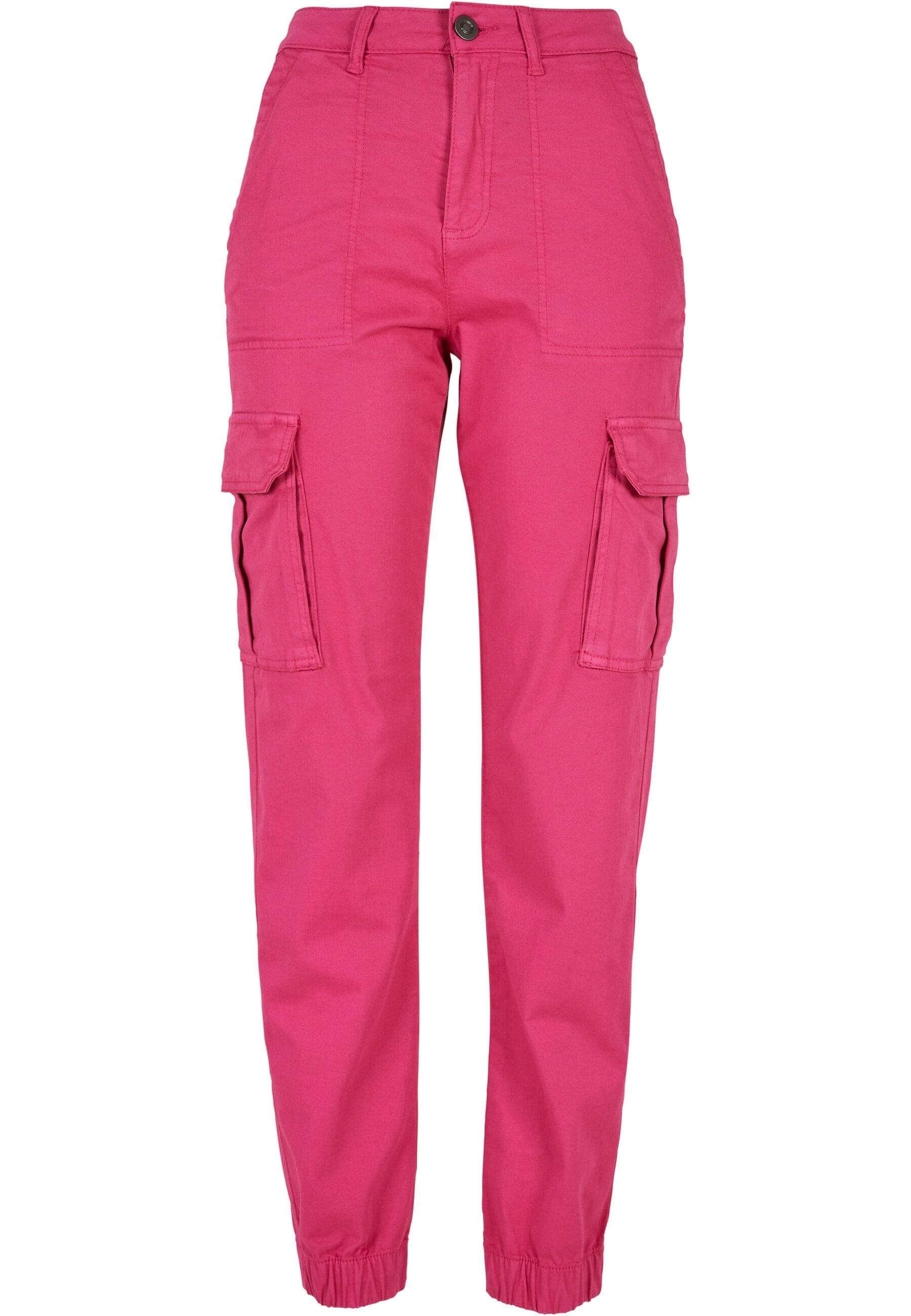 Stoffhose Urban Classics "Urban Classics Damen Ladies Cotton Twill Utility Pants", Damen, Gr. 26, NormalgrößEn, Hibiskus Pink, 98% Baumwolle, 2% Elasthan, Unifarben, Relaxed Fit, Hosen Stoffhose