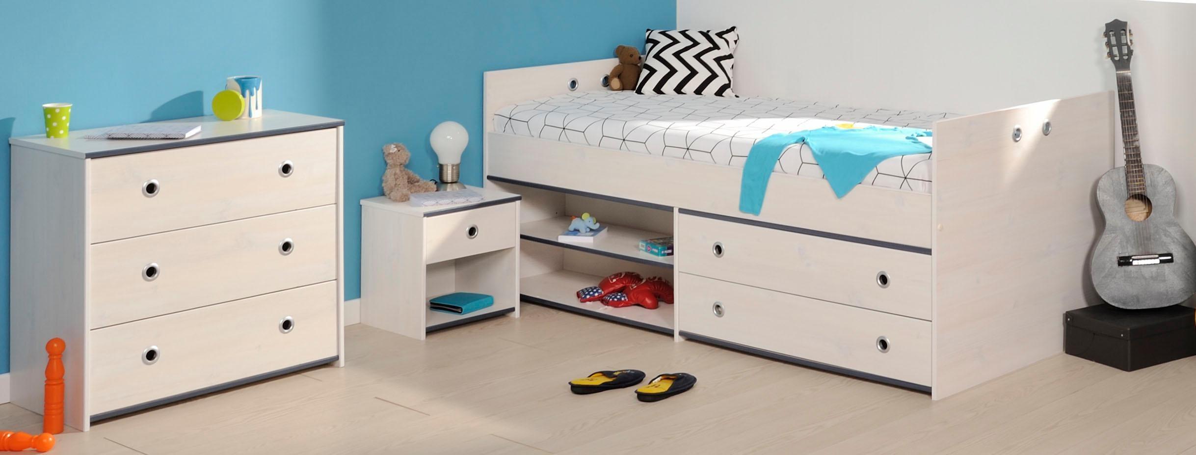 Jugendzimmer-Set PARISOT "Smoozy", weiß (weiß mit kieferstruktur), Schlafzimmermöbel-Sets, Jugendzimmer-Set