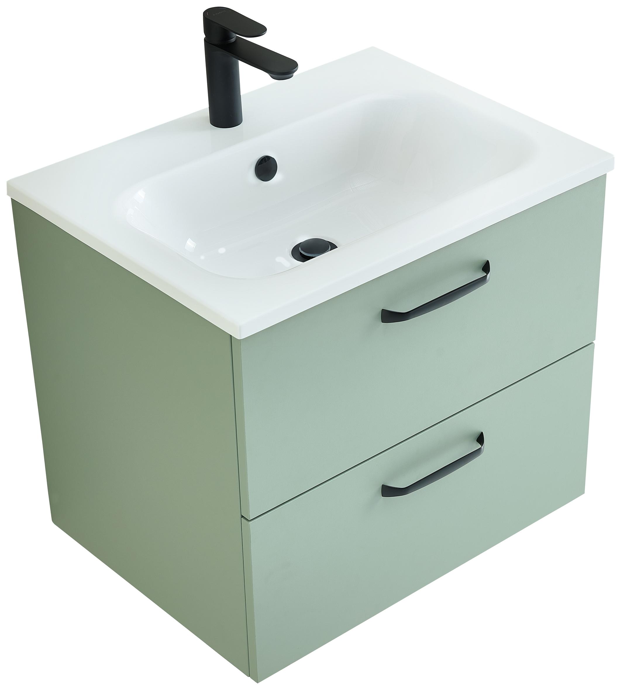 Badmöbel-Set SAPHIR "Quickset 500, Waschtischunterschrank mit Mineralmarmorwaschtisch", salbei nachbildung, B:61cm H:53,3cm T:46cm, Holzwerkstoff, Kastenmöbel-Sets, Badmöbel-Set, Waschplatz mit Mineralmarmorbecken, Klappe und Schublade