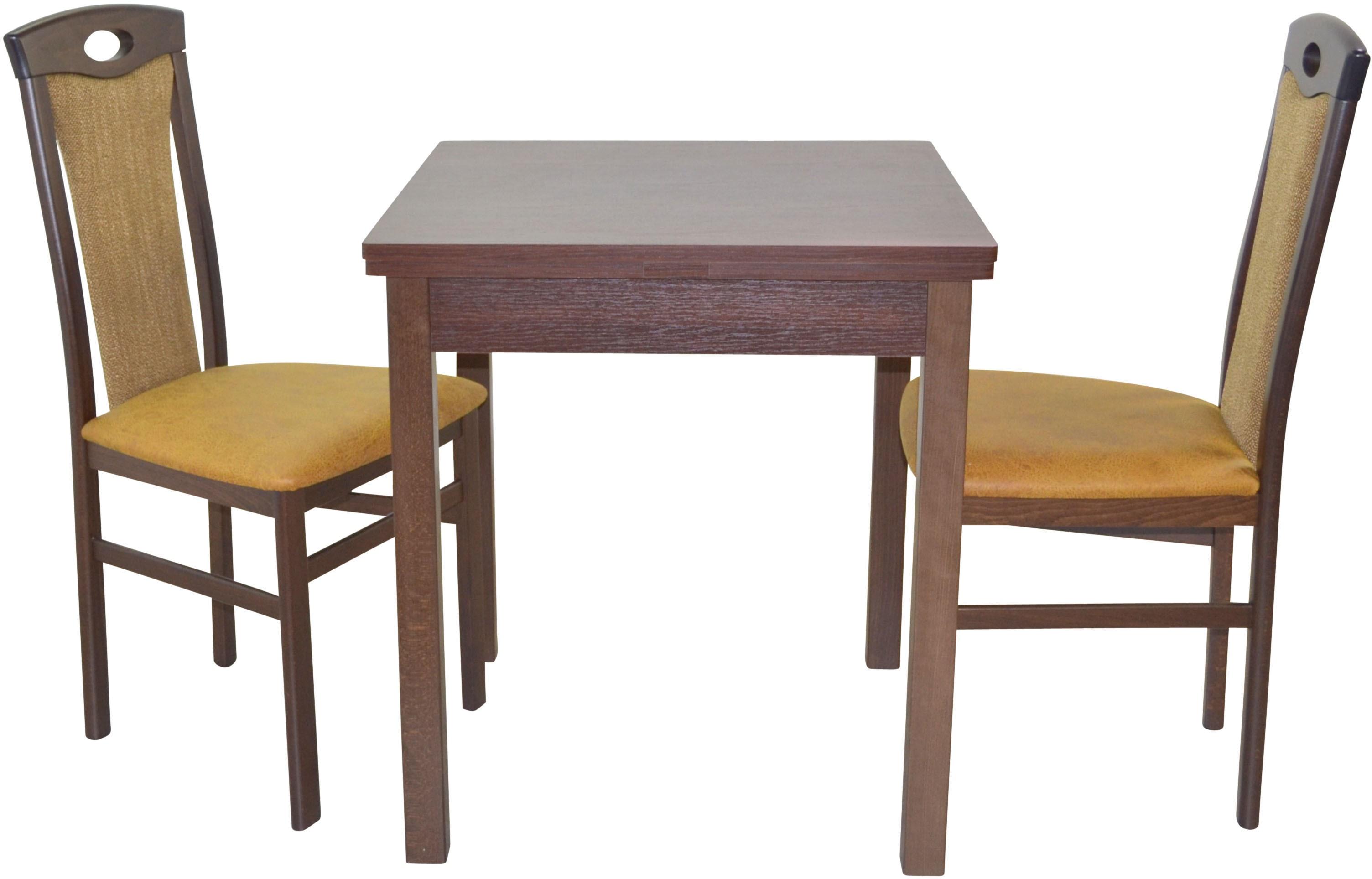 Essgruppe "3tlg. Tischgruppe", gelb (nussbaum, nachbildung, gelb, nussbaum, nachbildung), B:45cm H:95cm T:48cm, FSC-zertifiziertes Massivholz, HOFMANN LIVING AND MORE, Sitzmöbel-Sets, Essgruppe, Stühle montiert