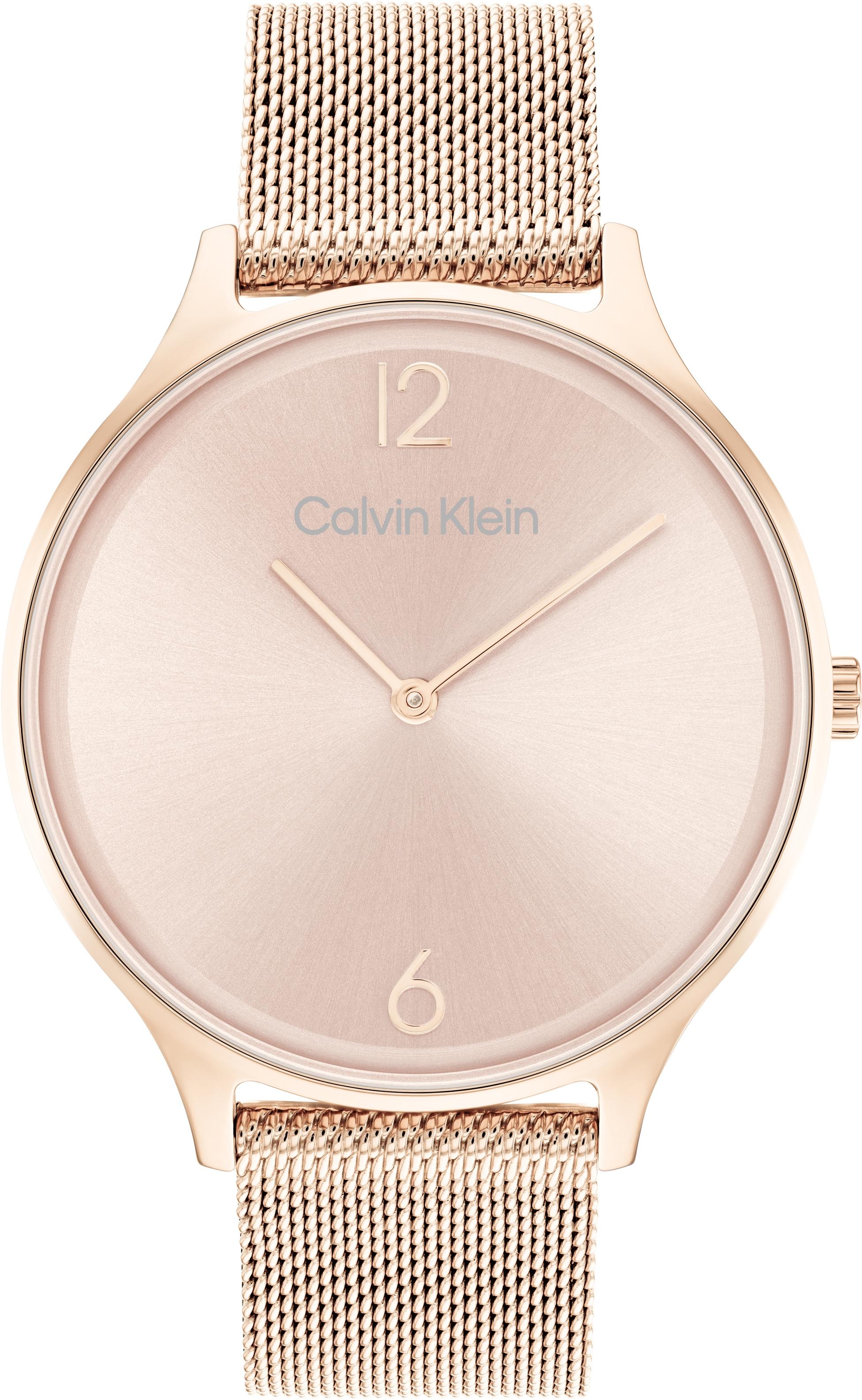 Quarzuhr CALVIN KLEIN "TIMELESS 2H", rosa (roségoldfarben), Armbanduhren, Damen, Quarzuhr, Armbanduhr, Damenuhr, Mineralglas, Edelstahlarmband