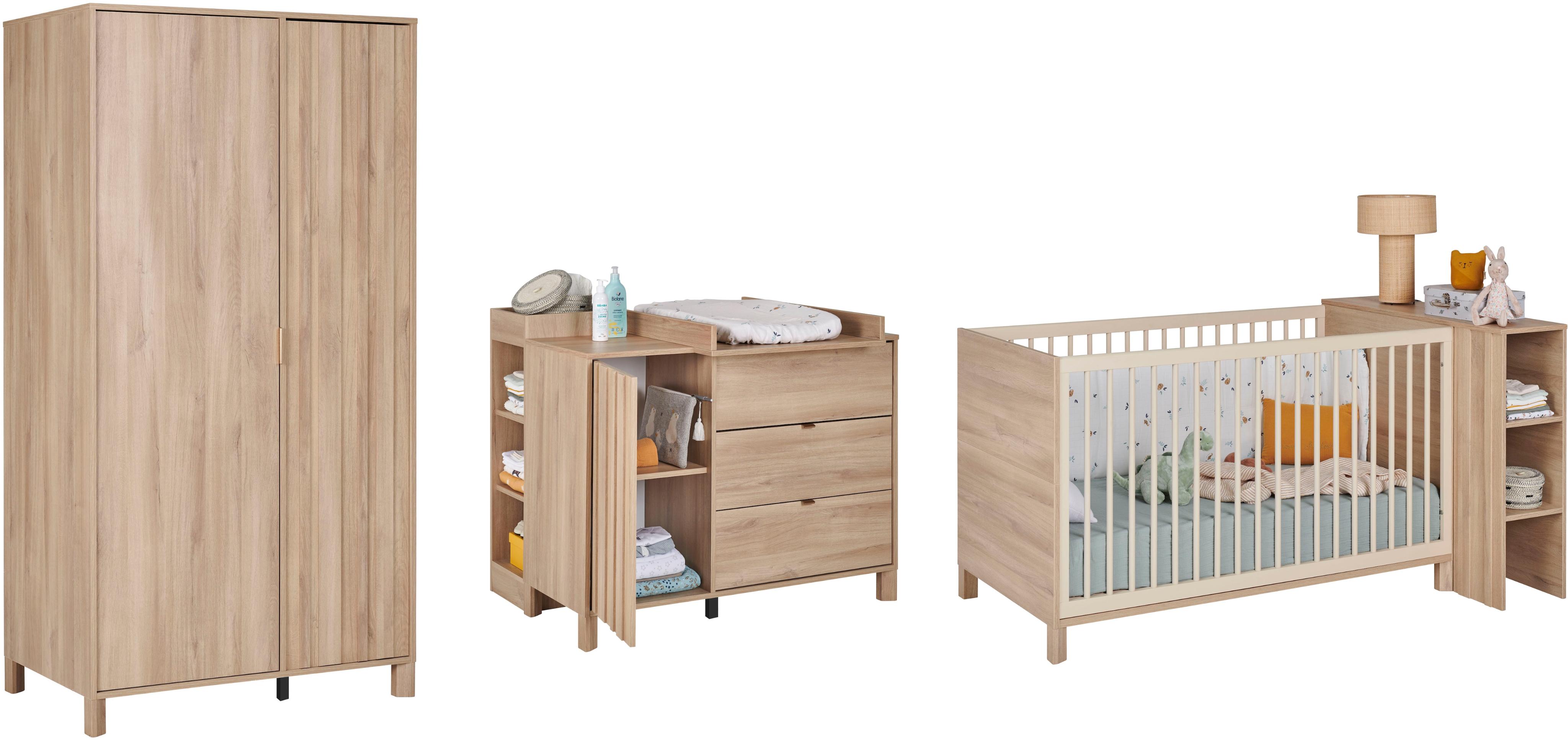 Babyzimmer-Komplettset GAMI "SET N3 CALYPSO", eiche bocage nachbildung, Eiche Bocage Nachbildung + ohne Matratze, B/H: 70cm x 140cm, Eiche Bocage Nachbildung, Schlafzimmermöbel-Sets, Babyzimmer-Komplettset, Viel Stauraum für eine optimale Organisation.