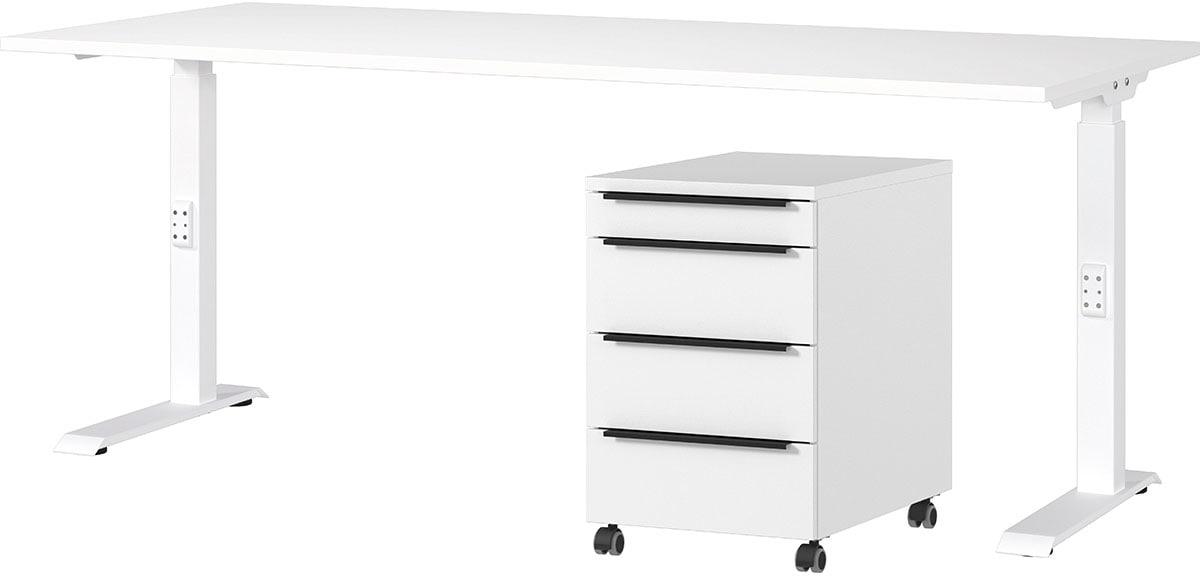 Büromöbel-Set GERMANIA "Mailand", weiß, B:180cm, Holzwerkstoff, Metall, Arbeitsmöbel-Sets, Büromöbel-Set, inkl. Schreibtisch und Rollcontainer