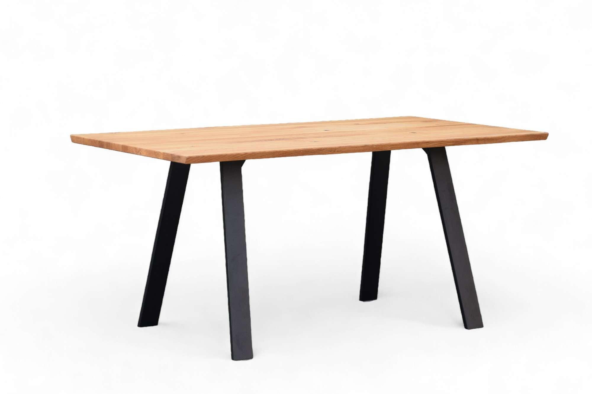 Esstisch OTTO HOME "Reidigen Küchentisch, A-Form Metallgestell, Wildeiche massiv geölt", beige (natur, schwarz), B:160cm H:76cm T:90cm, Tische, Esstisch, Baum Kante oder Schweizer Kante, erhältlich in 3 Größen und 2 Farben