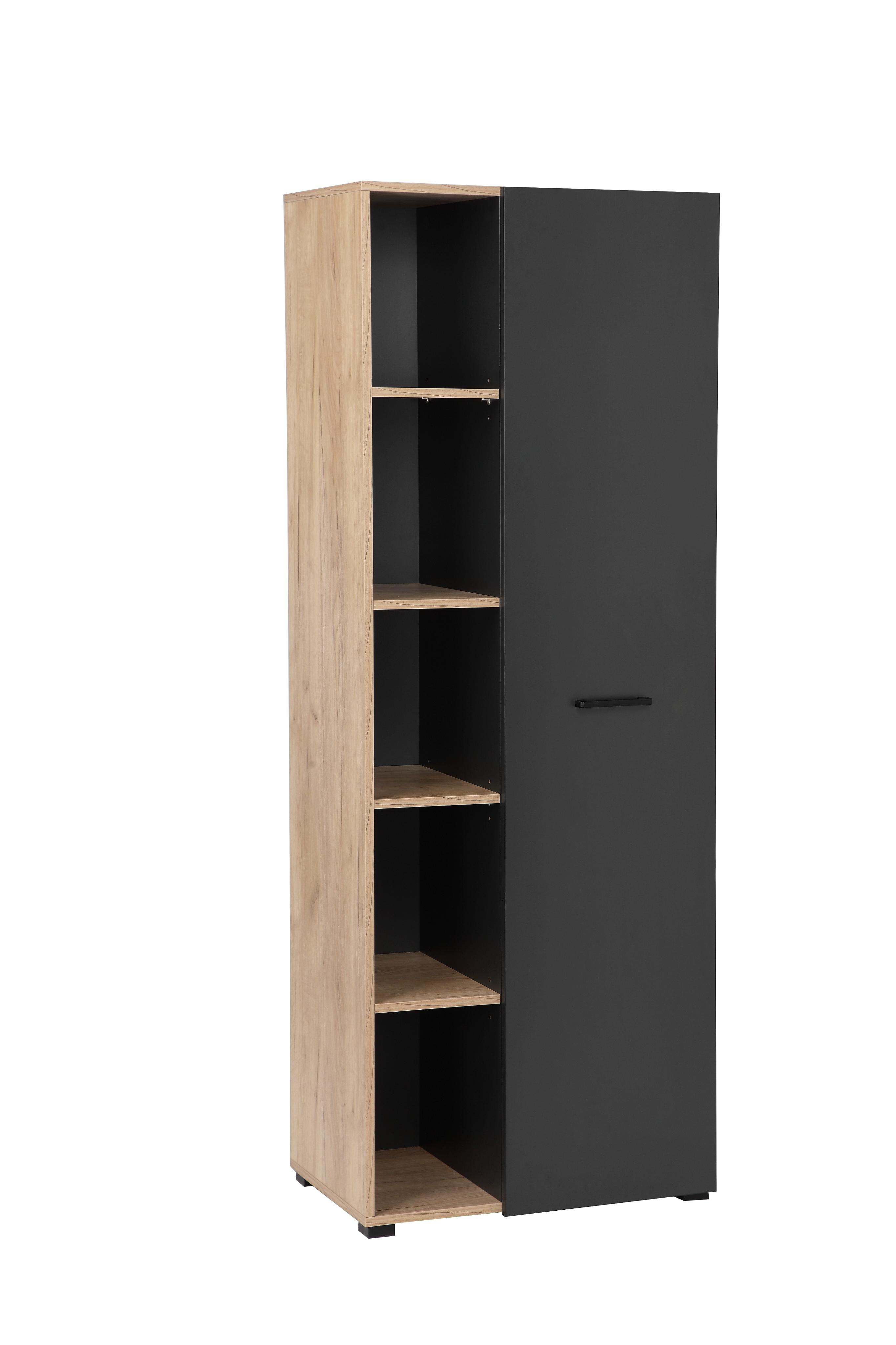Aktenschrank OTTO HOME "Moid, moderner Mehrzweckschrank", braun (eiche natur, schwarzer graphit), B:64,5cm H:174,5cm T:41,5cm, Schränke, Aktenschrank, Maße: 64,5x41,5x175 cm, 5 Fächer mit viel Stauraum