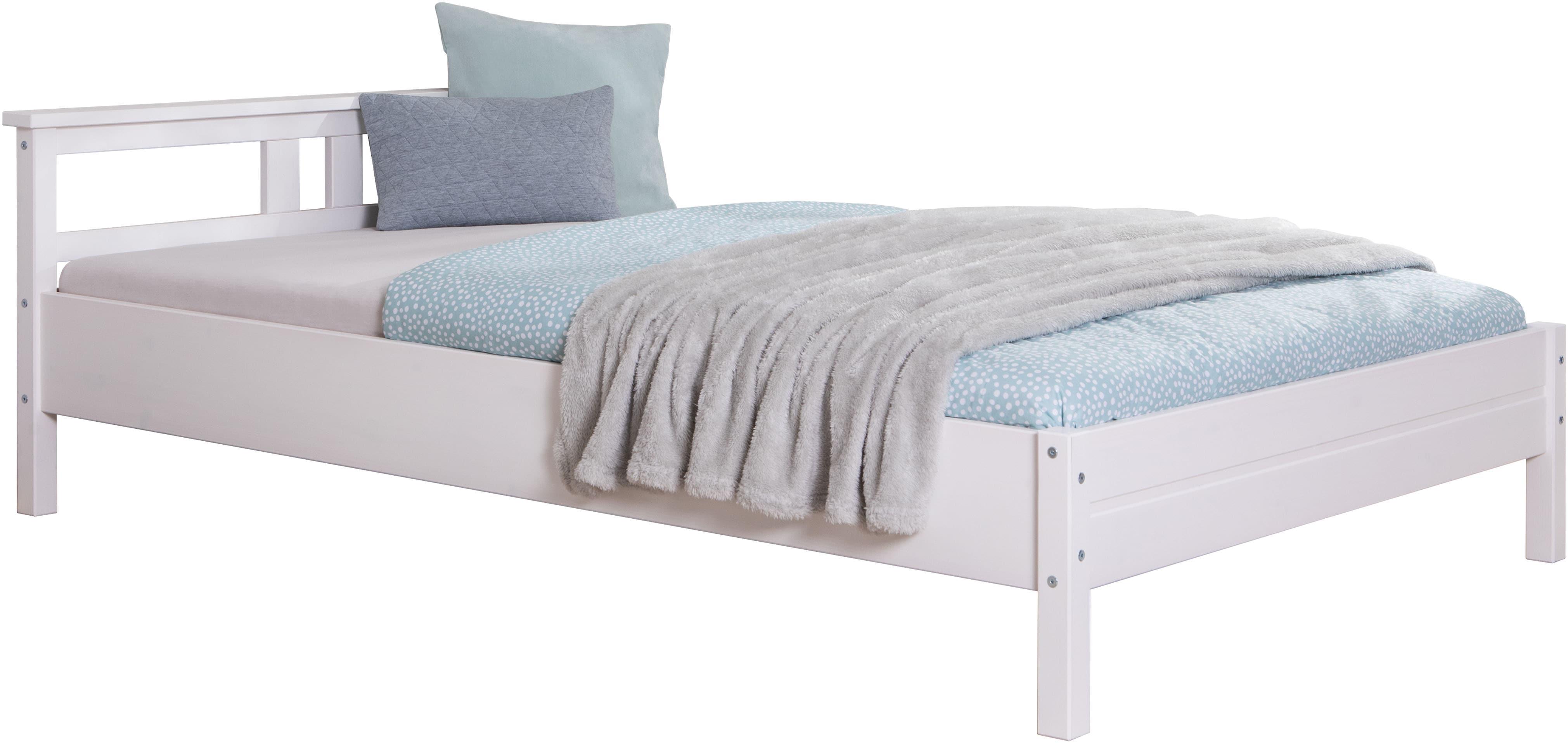 Futonbett TICAA "Merci", weiß (kiefer massiv weiß gewachst), B:147,6cm, Betten, Futonbett, Einzelbett, aus Kiefer Massivholz, inkl. Rollrost