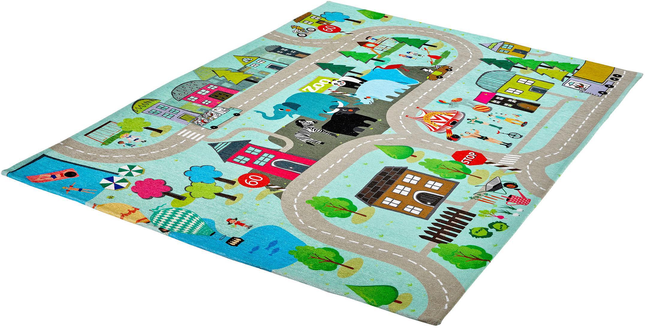 Kinderteppich OBSESSION "My Torino Kids 231", grau, B:120cm H:10mm L:170cm, Polyester, Teppiche, Kinderteppich, Flachgewebe, Straßen-Spiel-Teppich, Kinderzimmer