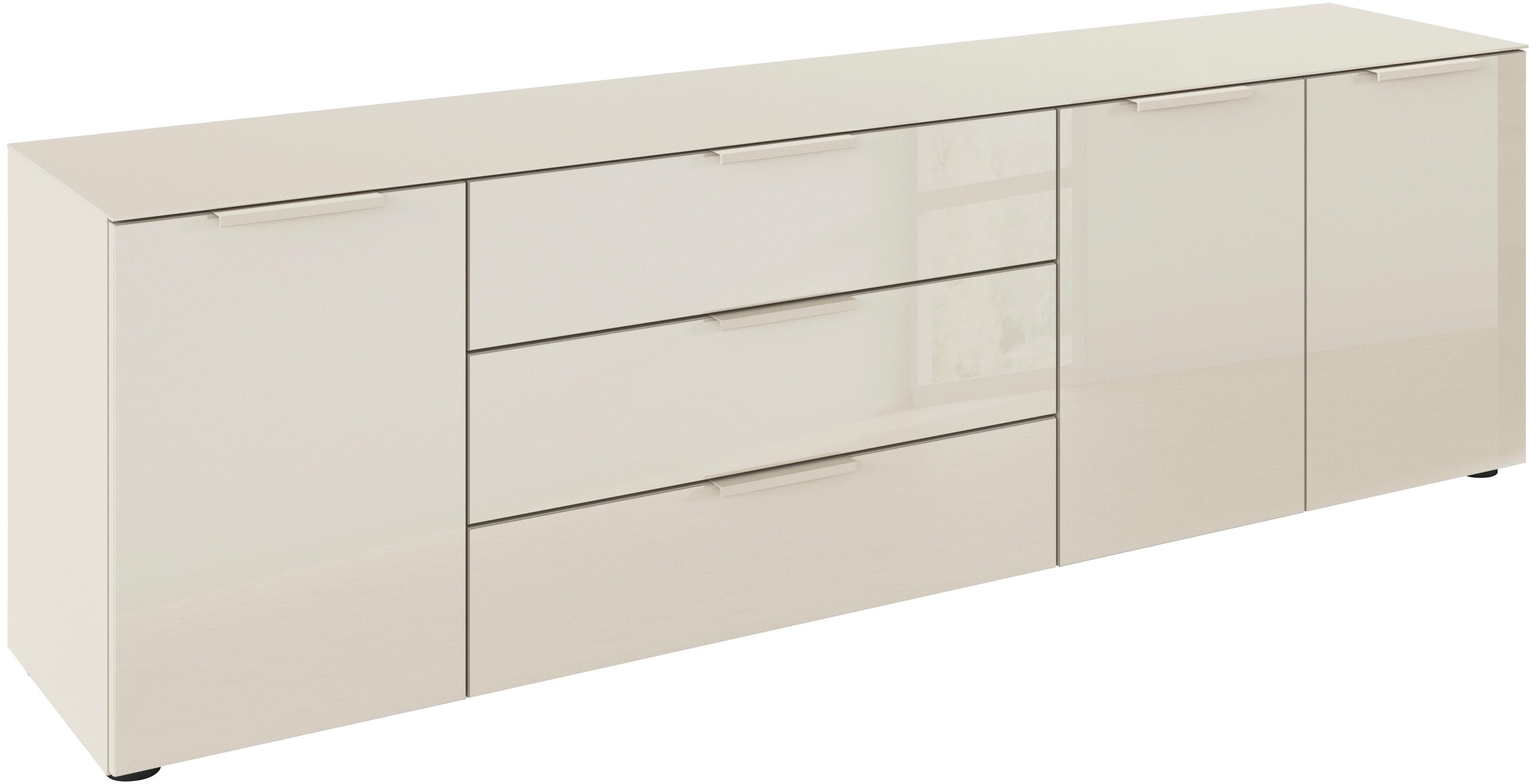 Kombikommode RAUCH "Kommode Türkommode Sideboard Kombikommode FLIPP mit Glasfront", beige (beige, glas beige (champagner)), B:200cm H:60cm T:42cm, Holzwerkstoff, Sideboards, Kombikommode, 3-türig, 3 Schubladen, Soft-Close-Funktion, Oberboden und Front Glas