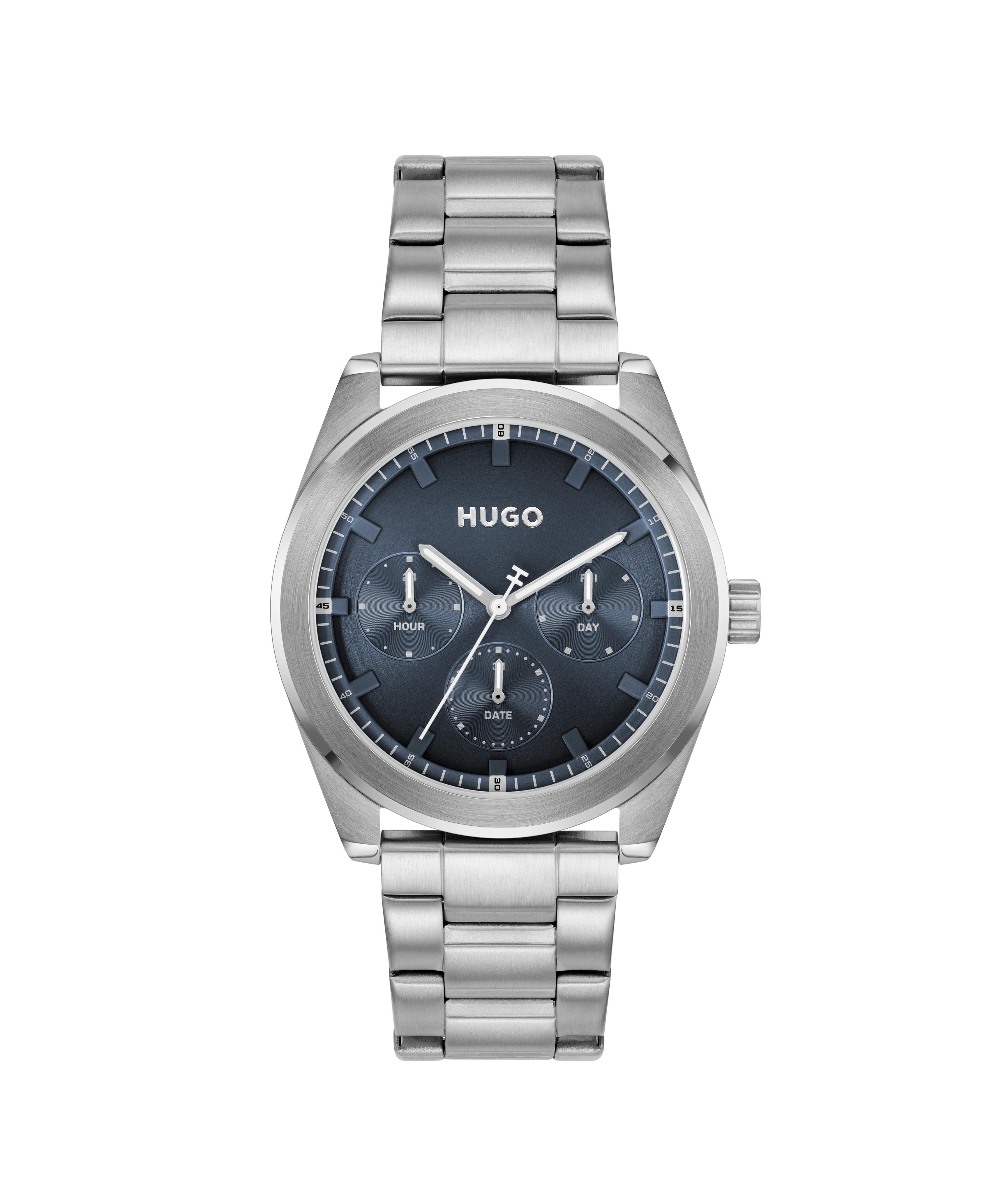 Multifunktionsuhr HUGO "BRIGHT SPORT", silberfarben, Armbanduhren, Herren, Multifunktionsuhr, Quarzuhr, Armbanduhr, Herrenuhr, Edelstahlarmband, analog