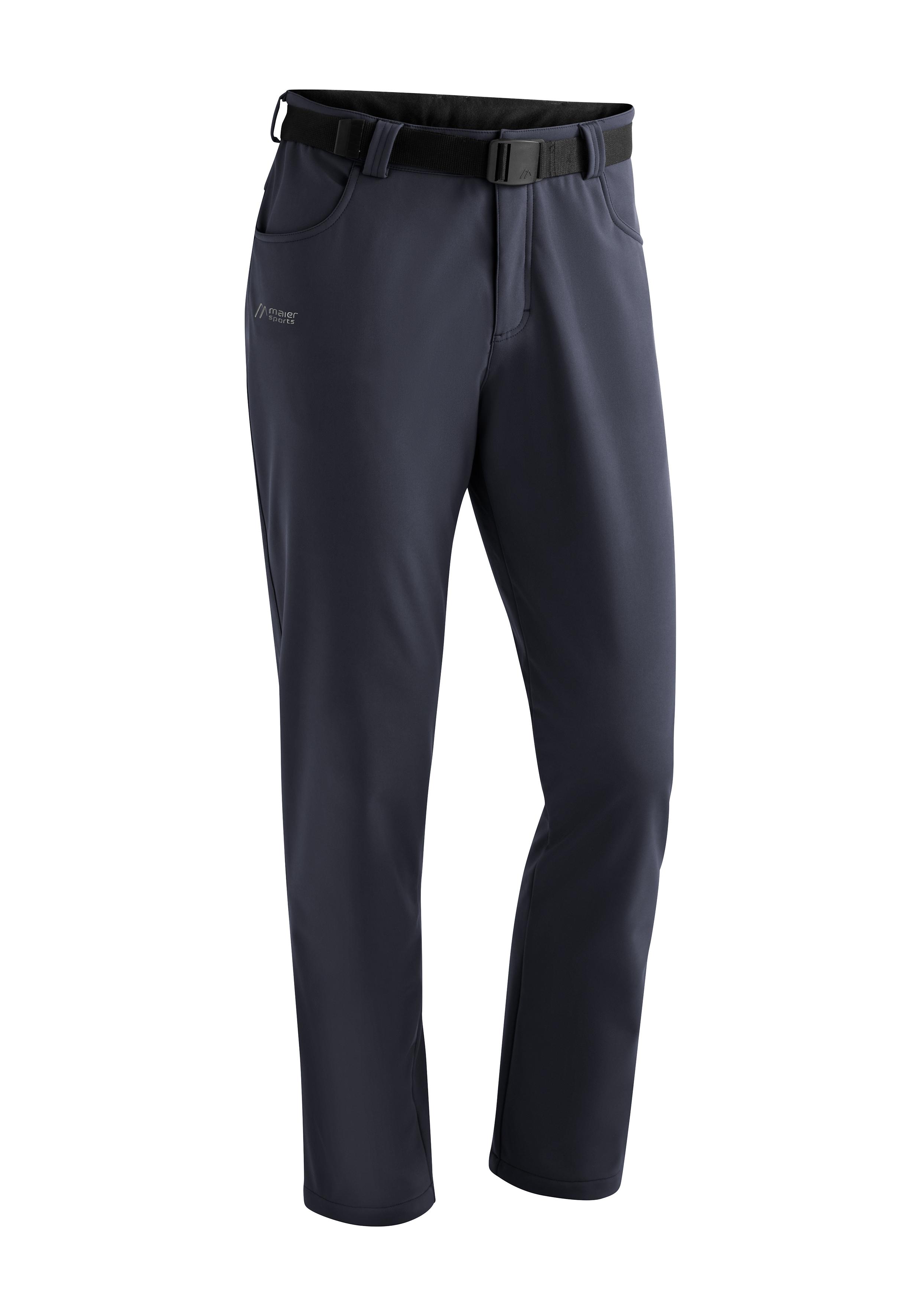 Funktionshose MAIER SPORTS "Perlit M", Herren, Gr. 58, Normalgrößen, blau (dunkelblau), Vorderseite: 92% Polyester, 8% Elasthan; Rückseite: 100% Polyester, Hosen Funktionshose, warme Herren Softshellhose, Winter Outdoorhose, winddicht, Regular Fit