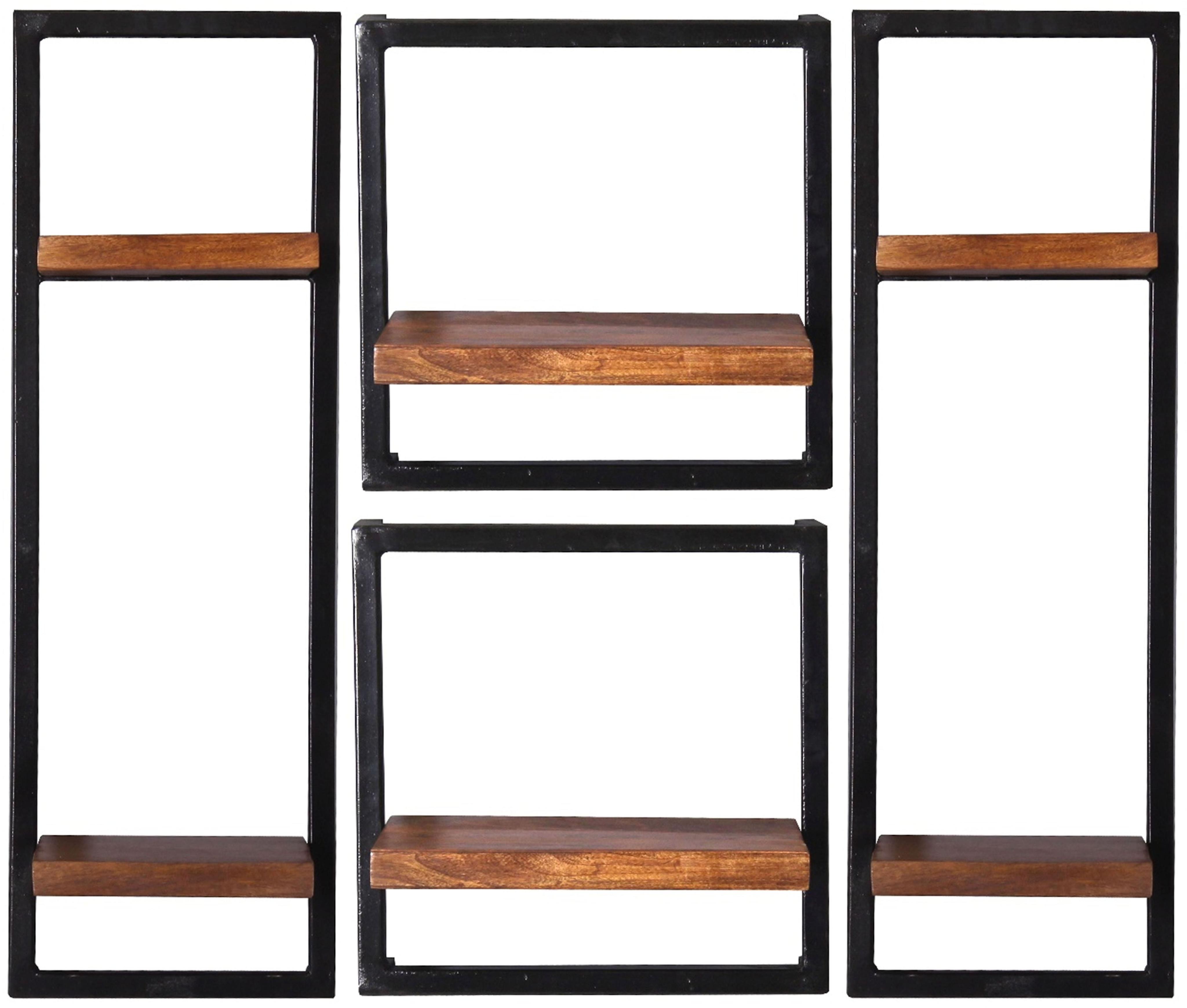 Wandregal SIT "Panama", schwarz (schwarz, natur), B:95cm H:75cm T:25cm, Massivholz, Metall, Regale, Wandregal