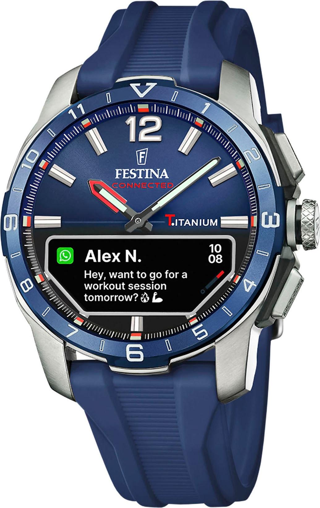 Smartwatch FESTINA "Connected D", blau (dunkelblau), Smartwatches, Herren, Smartwatch, Armbanduhr, Herrenuhr, Titan, Silikonarmband