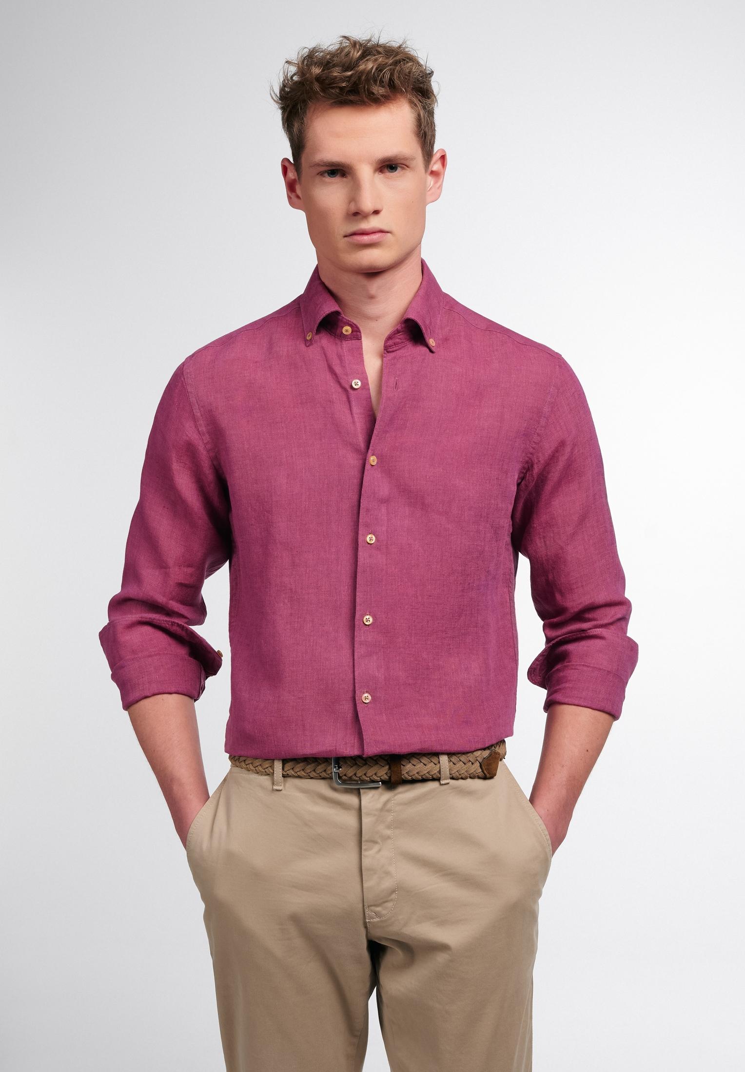 Langarmhemd ETERNA "SLIM FIT", Herren, Gr. 42, Normalgrößen, burgunder, 100% Leinen, schmal, Manschette, Hemden Langarmhemd