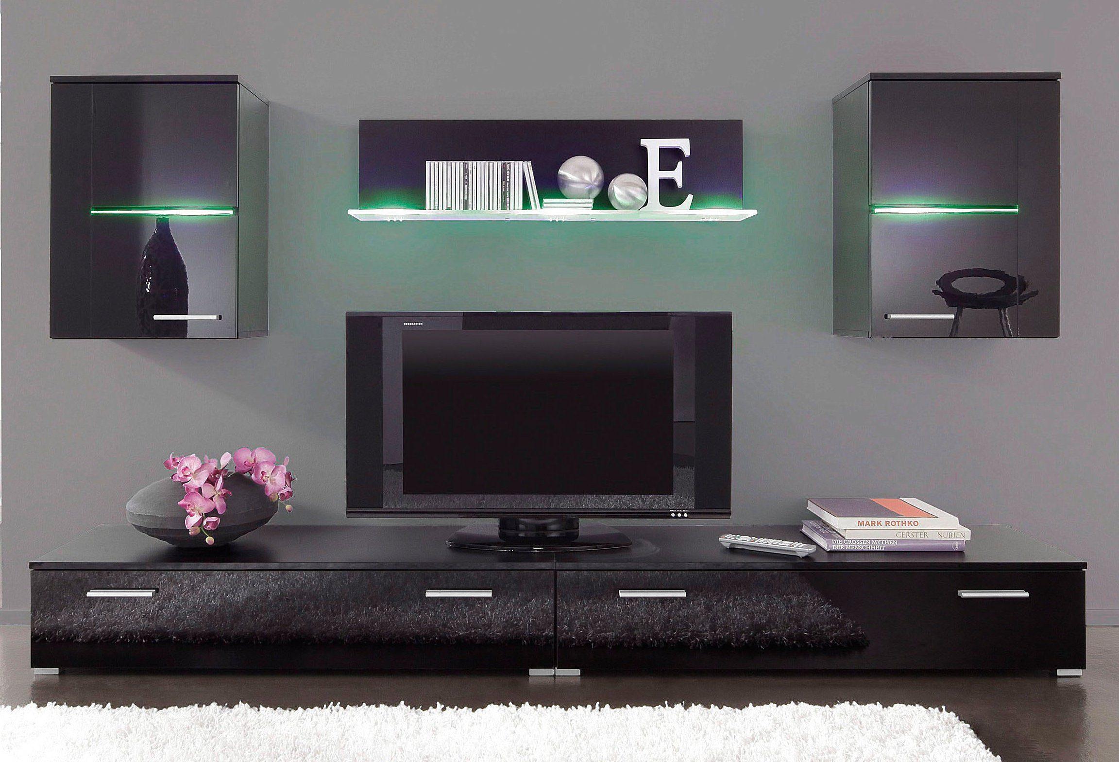 Wohnwand HÖLTKEMEYER "Flame", schwarz, Kastenmöbel-Sets, Wohnwand