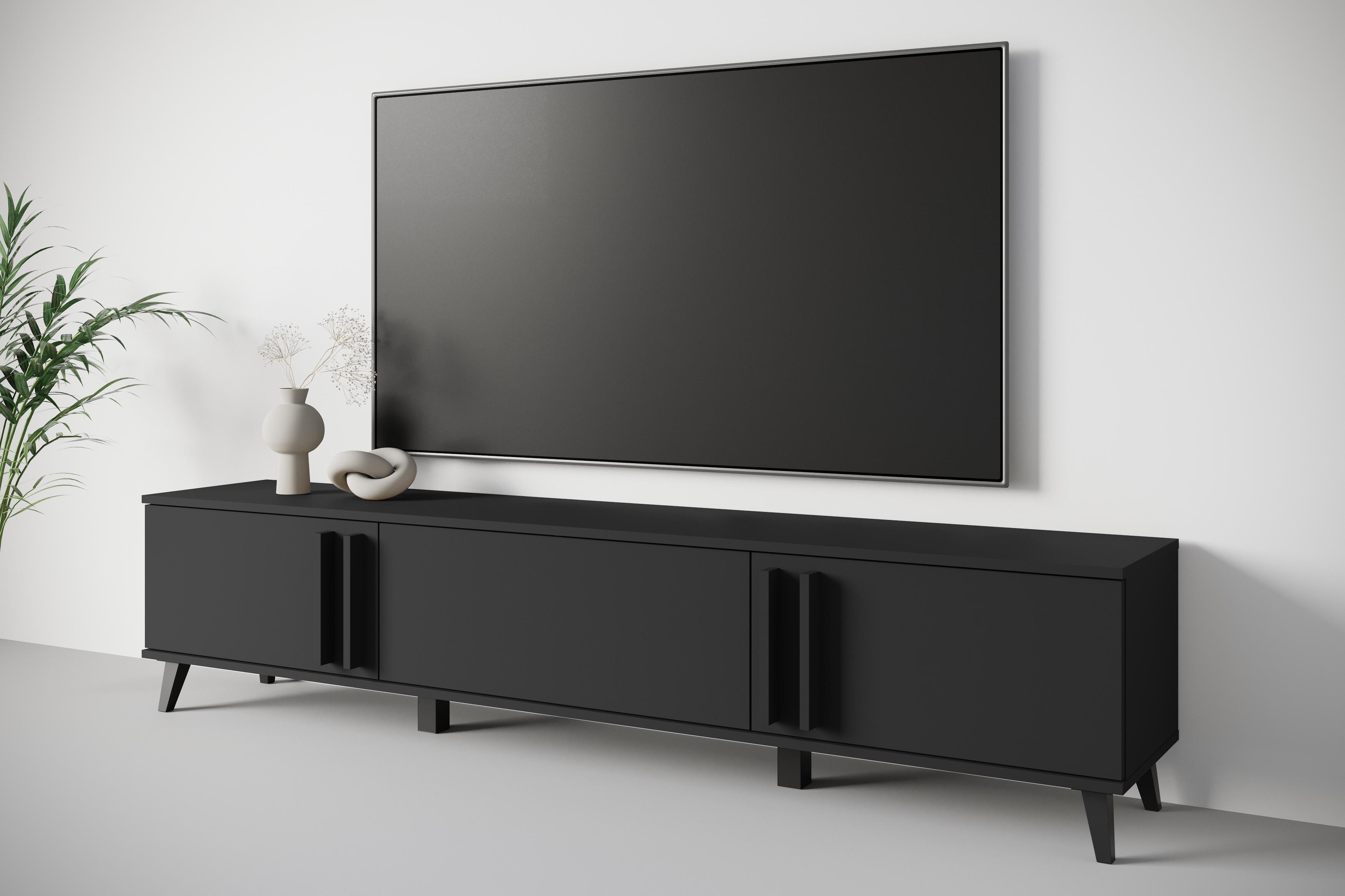 Lowboard HOME AFFAIRE "Helsinki, TV-Kommode Breite 180cm", schwarz (graphite schwarz matt), B:180cm H:40cm T:33cm, Holzwerkstoff, Sideboards, Lowboard, modernes Design, 3 Klapptüren