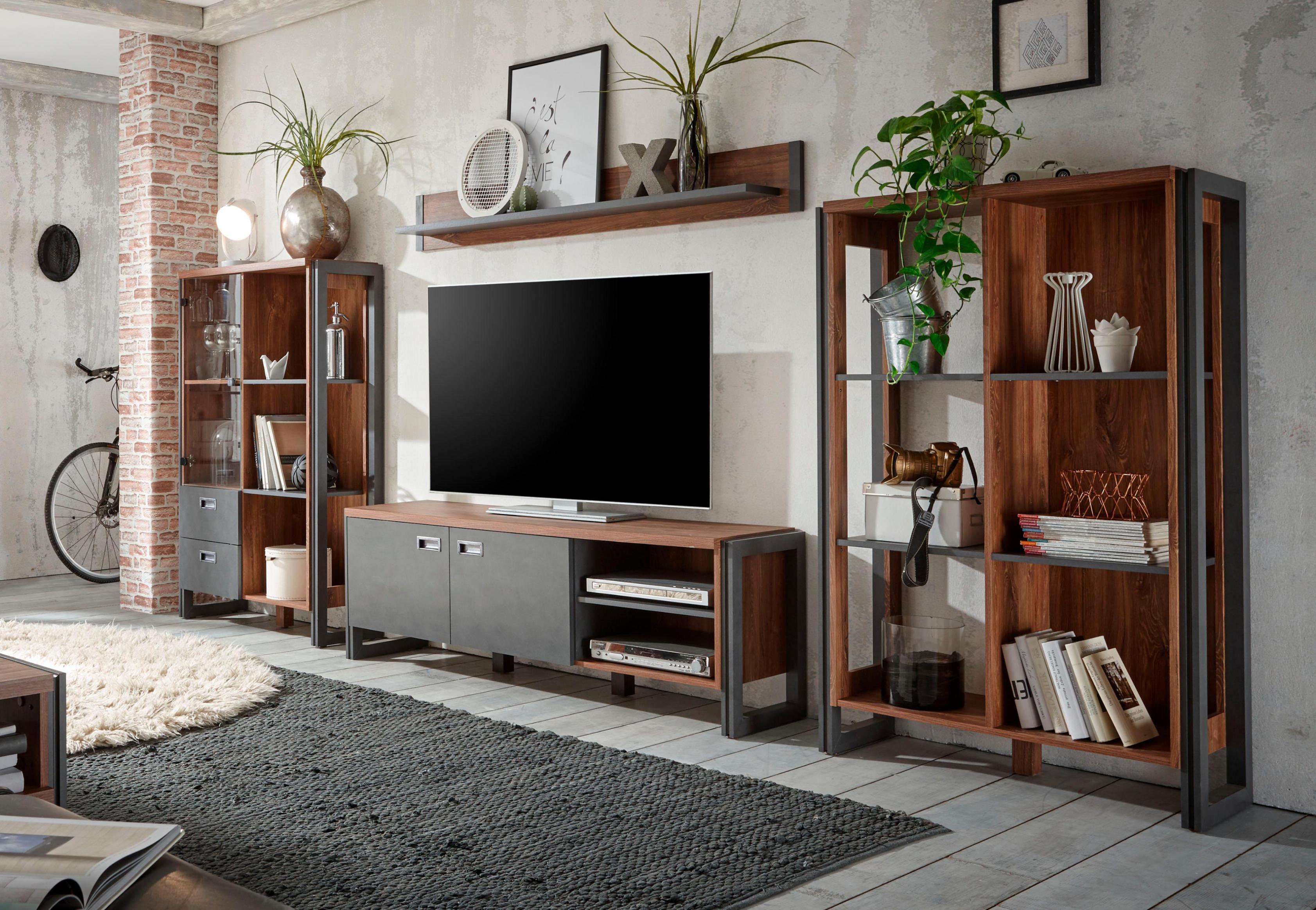 Wohnwand HOME AFFAIRE "Detroit Set 1", braun (braun, schieferfarben), B:360cm, Kastenmöbel-Sets, Wohnwand