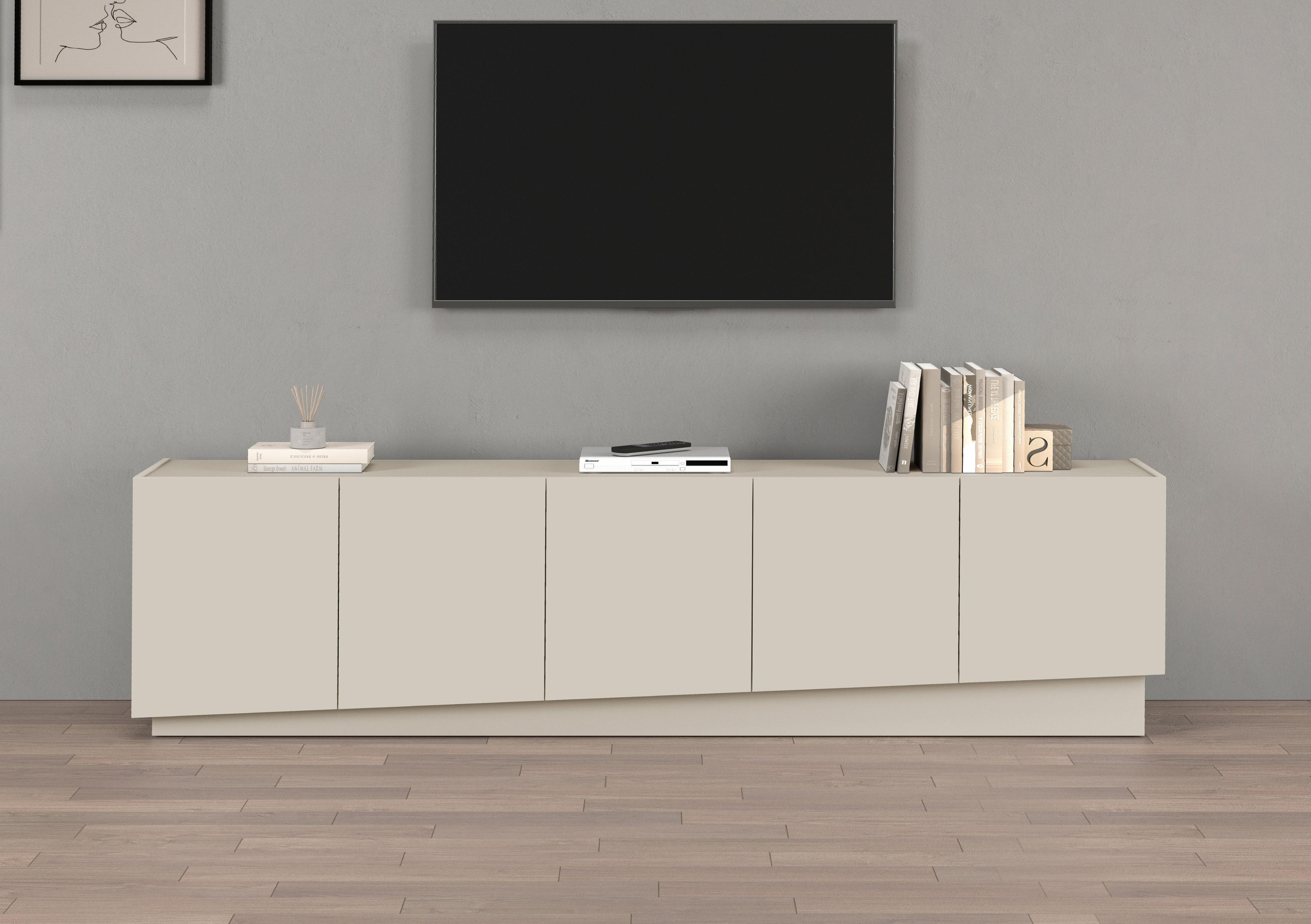 Lowboard OTTO HOME "VELA, Höhe 60 cm, Breite 225 cm,Design mit schrägen Türen", kaschmir, B:225cm H:60cm T:35cm, Sideboards, Lowboard, Made in Italy, Maße-B/T/H: 225x35x60, Lowboard, TV-Board, TV-Kommode