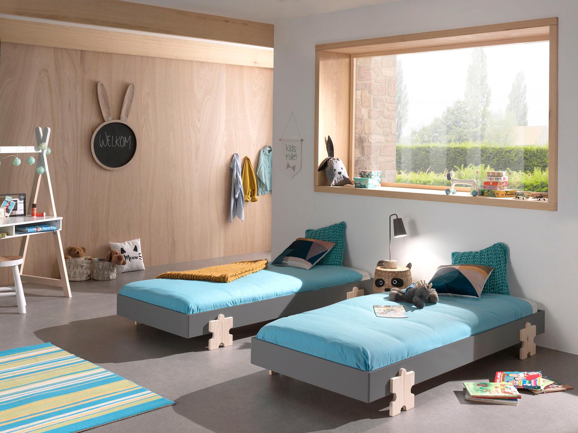 Kinderbett VIPACK "Modulo, stapelbares Einzelbett, inkl. Rolllattenrost, 2 Farben", grau, B:93,8cm H:27,5cm L:203,6cm, Betten, Kinderbett, Liegefläche 90/200 cm, einzeln oder als 2-er Set erhältlich