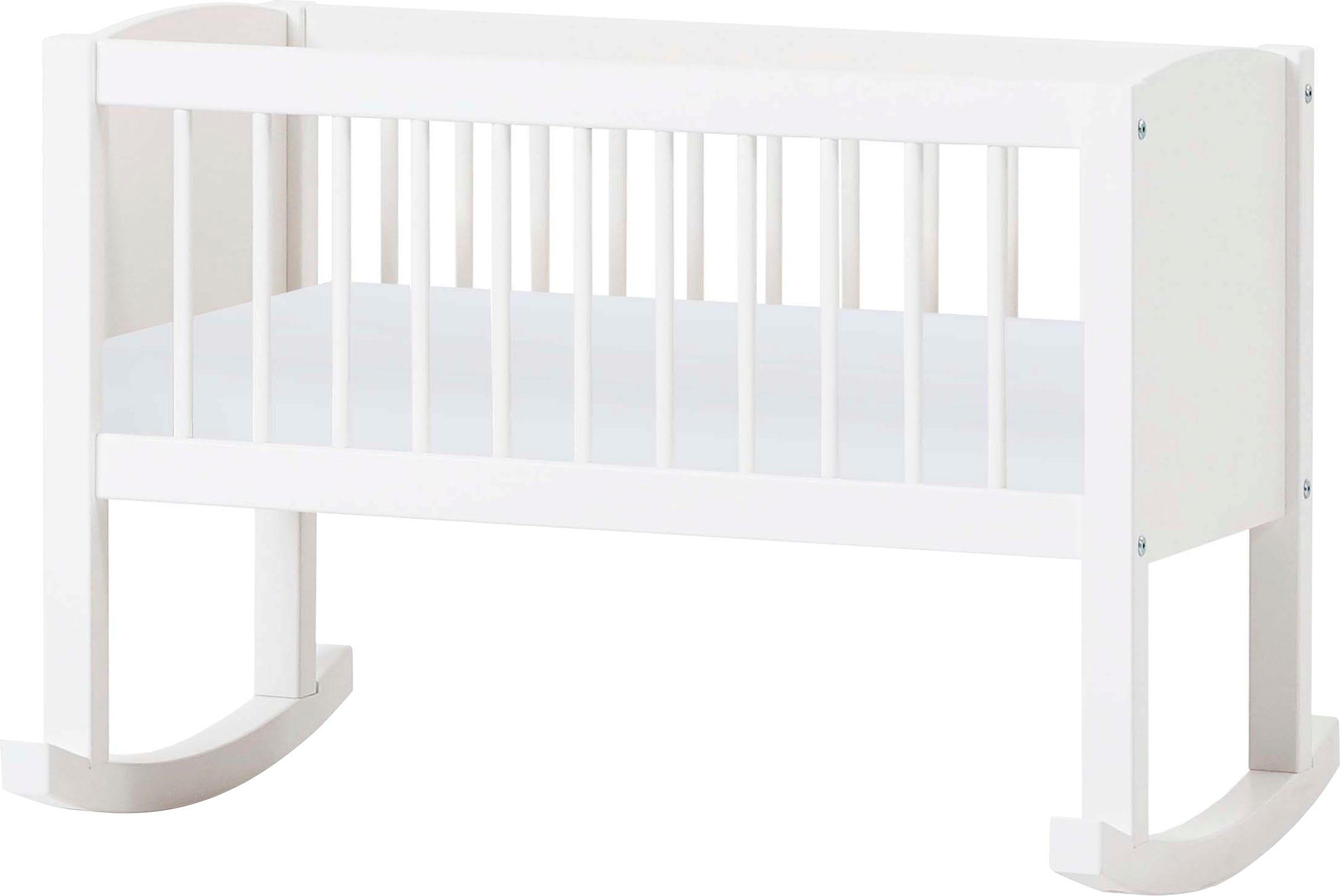 Stubenbett HOPPEKIDS, weiß (weiß ohne nest mit schaummatratze), B:86cm H:62,5cm T:47cm, Holz teilmassiv, Babybetten, Stubenbett, umbaubar zu Sitzbank, wahlweise mit Matratze & Zubehör