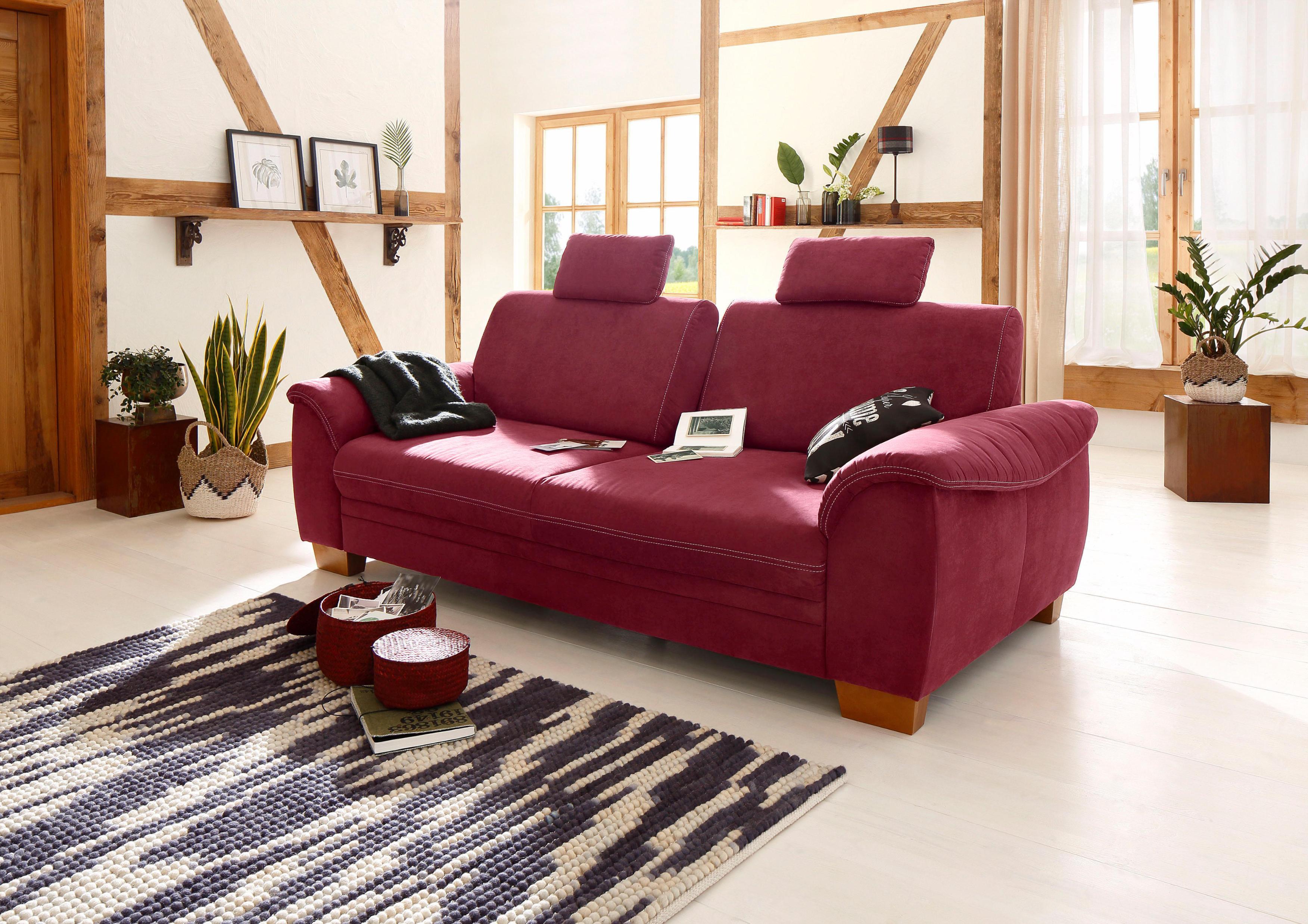 3,5-Sitzer HOME AFFAIRE "Husum", rot (bordeaux), B:225cm H:90cm T:106cm, Luxus-Microfaser mit Druck (100% Polyester);Luxus-Microfaser in Lederoptik (100% Polyester);Luxus-Microfaser ALTARA NUBUCK (100% Polyester), Sofas, 3 5-Sitzer, mit Sitztiefenverstellung, Kontrastnaht und Federkern