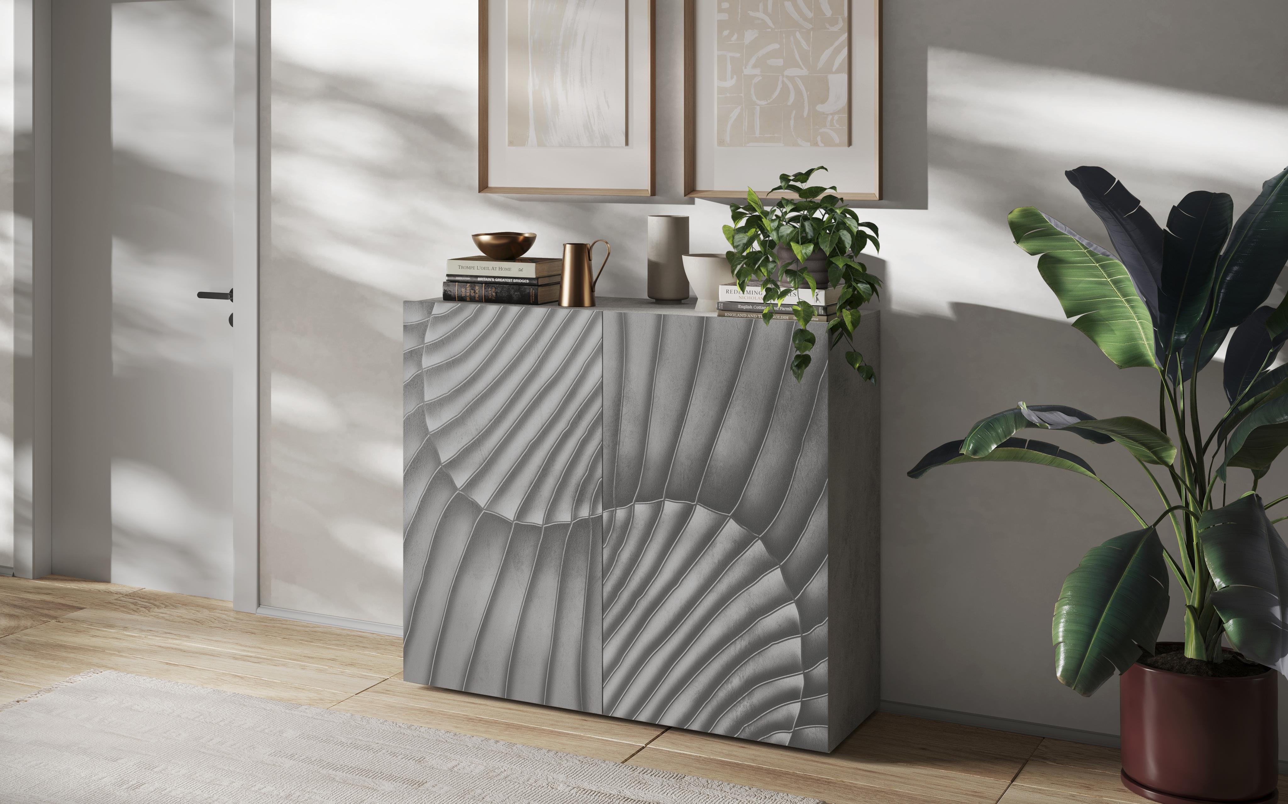 Highboard OTTO HOME "Snake, Kommode, Anrichte, Stauraummöbel, Höhe 123 cm, Breite 121 cm", grau (beton mit siebdruck), B:121cm H:123cm T:42cm, Sideboards, Highboard, moderne Wohnmöbel, 2 Türen, viel Stauraum, stilvoll und funktional