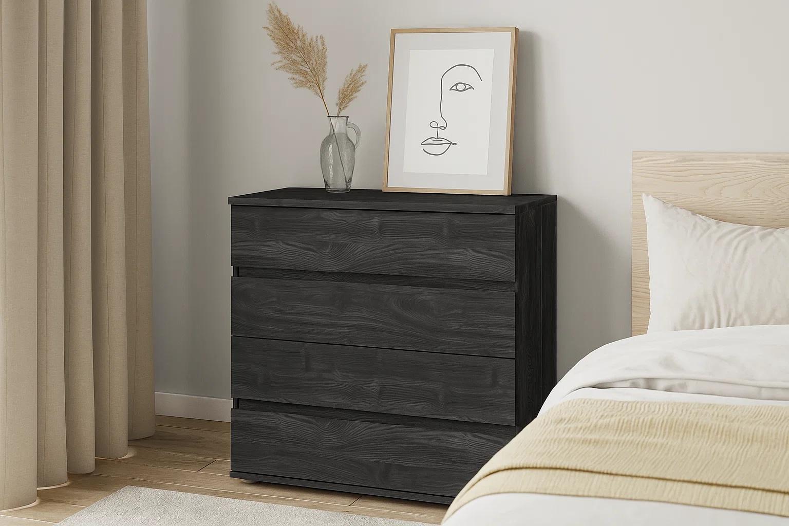 Kommode HOME AFFAIRE "PRESSAC Sideboard mit 4 Schubladen, Maße B/T/H: 91,5/42/85 cm", eiche dunkelgrau, B:91,5cm H:85cm T:42cm, Melamin, Sideboards, Kommode, Schubladenschrank mit viel Stauraum, in 2 Farben erhältlich