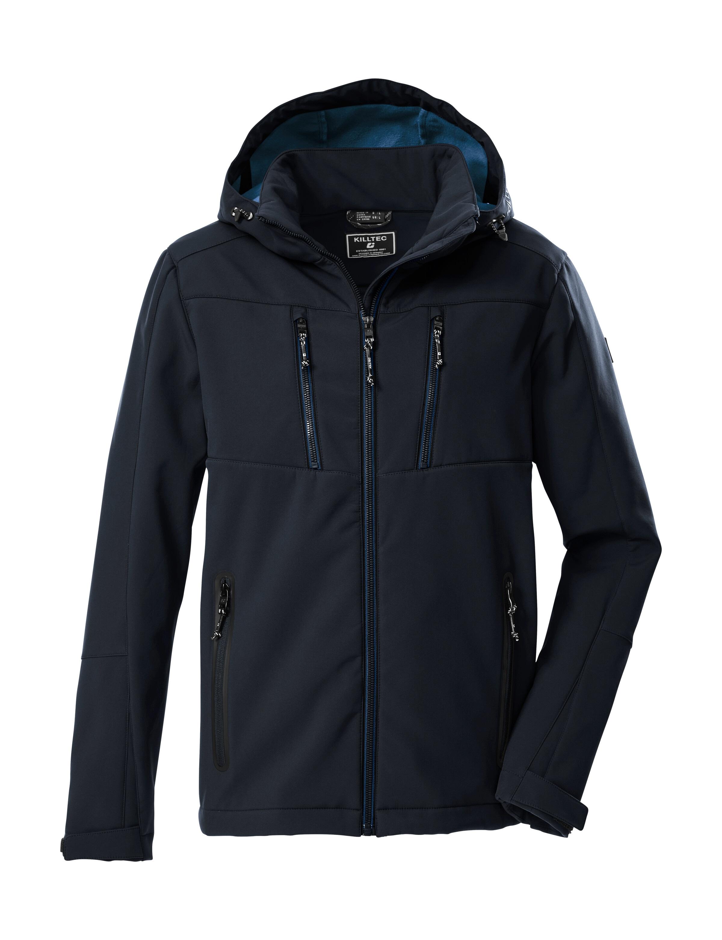 Softshelljacke KILLTEC "KOW 79 MN SFTSHLL JCKT", Herren, Gr. M, midnight, Oberseite: 92% Polyester, 8% Elasthan;Rückseite: 100% Polyester, Jacken Softshelljacke, Wasser- und windabweisende Softshelljacke, abnehmbare Kapuze