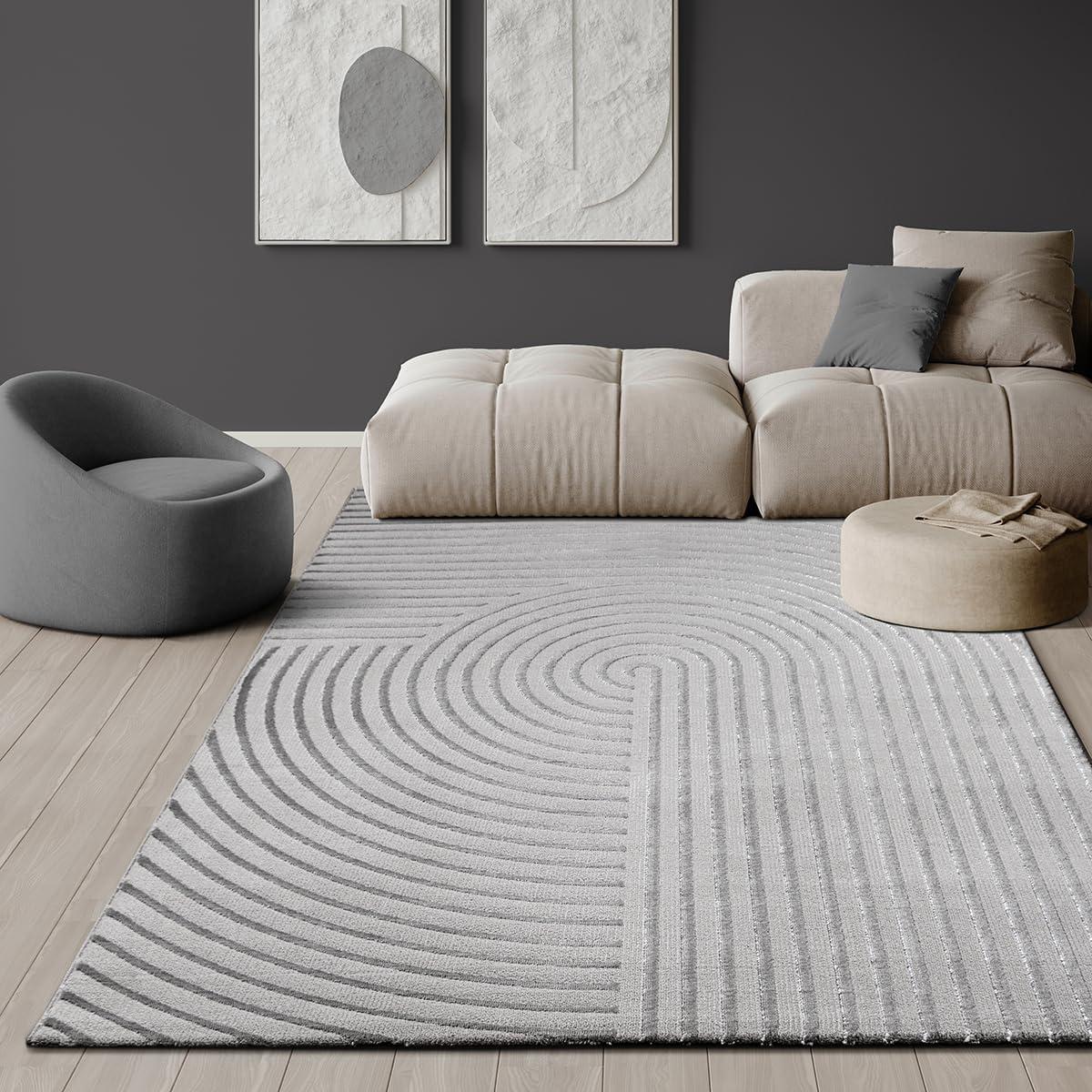Teppich THE CARPET "Knight", grau, B:240cm H:12mm L:340cm, Polyester, Teppiche, Teppich, moderner Wohnzimmer Teppich elegant glänzender Flor