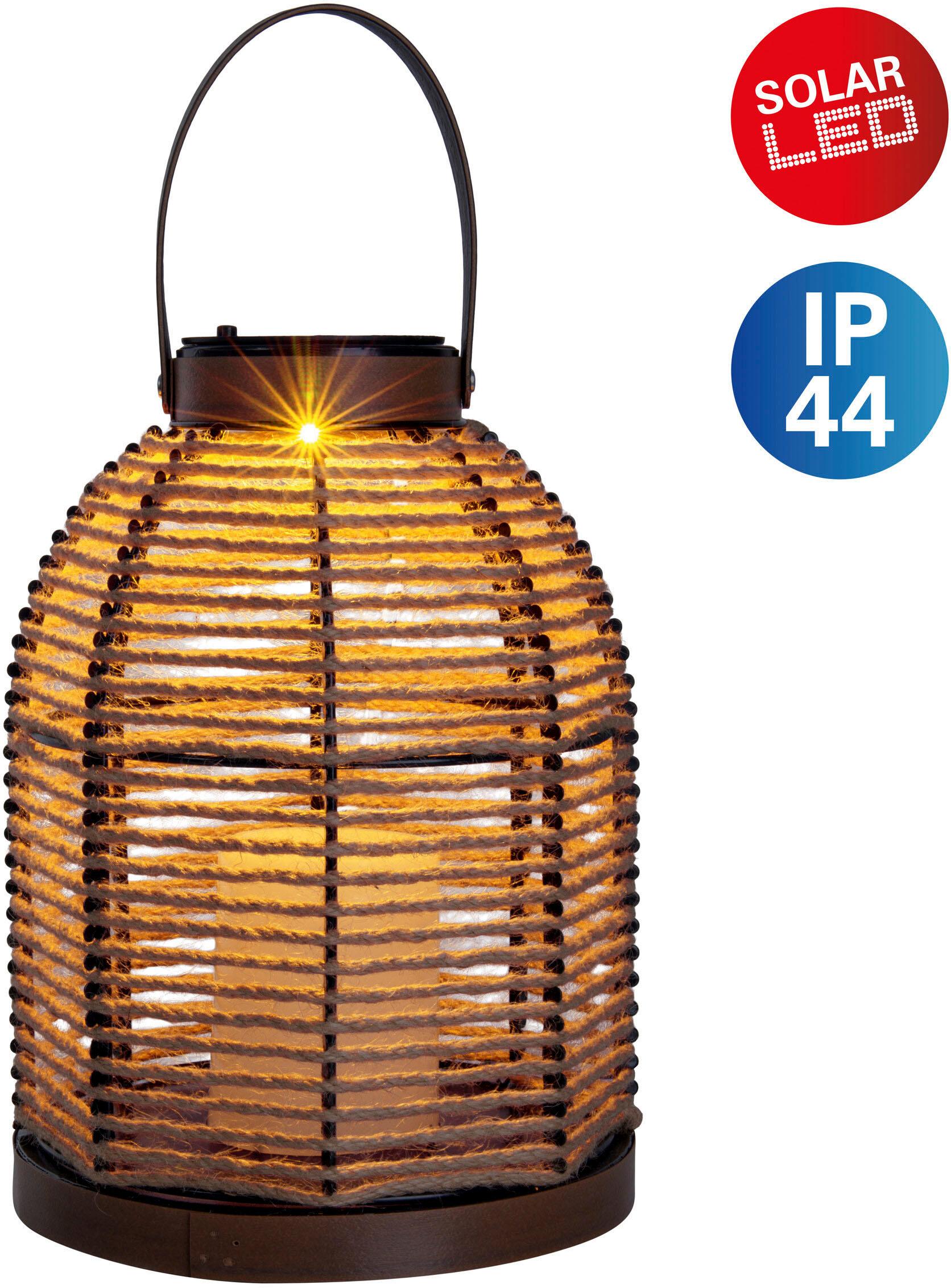 LED Solarleuchte NÄVE "Korbinian", beige (natur), B:21cm H:29cm L:21cm, Leuchten, LED Solarleuchte, Schnurbespannung, Haltegriff, unbeleuchtete Dekokerze, H: 29cm