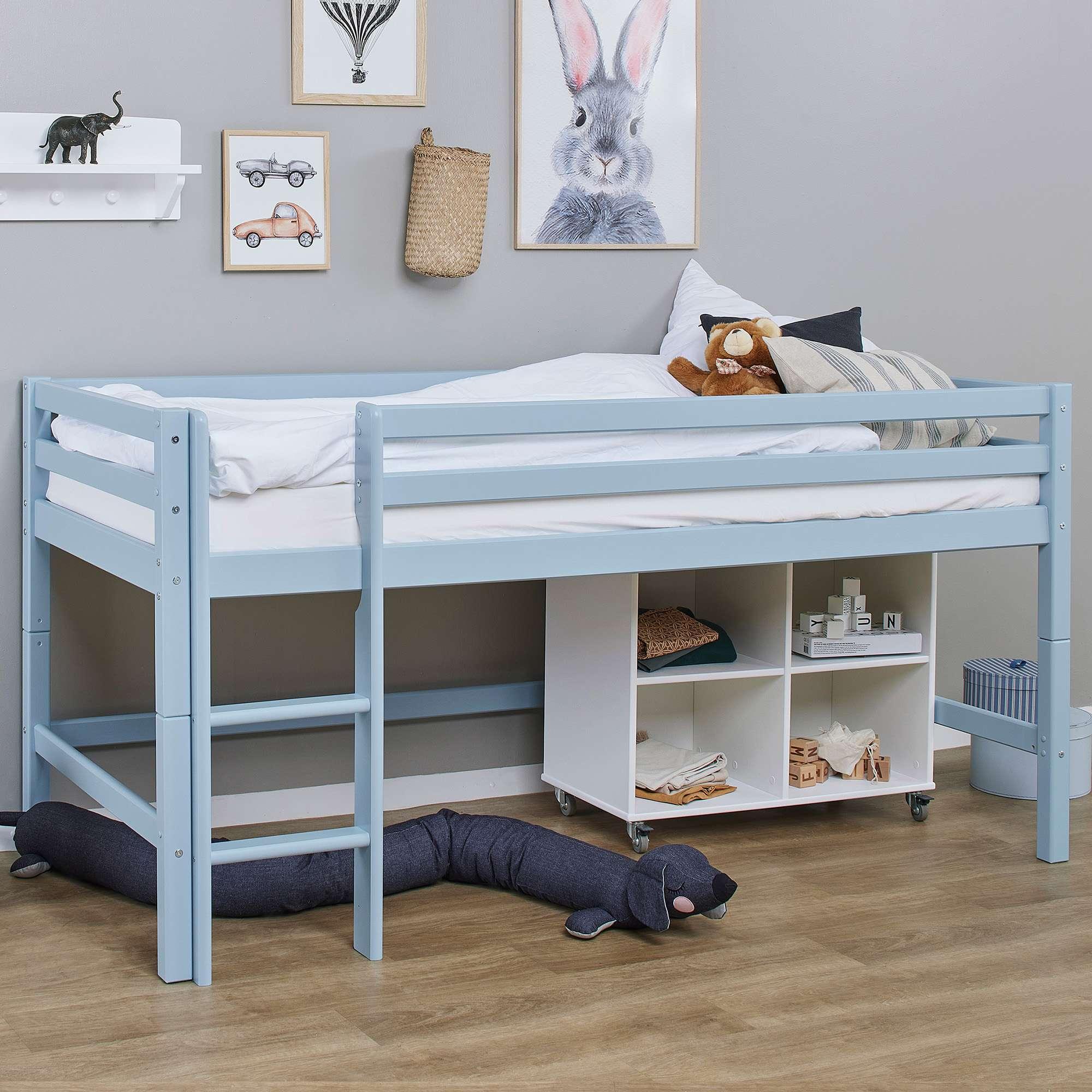 Hochbett HOPPEKIDS "ECO Dream MY COLOR", blau, B:101cm H:105cm L:208cm, Kiefer massiv, Hochbetten, Hochbett, 90x200, umbaubar in Einzelbett, 4 Farben