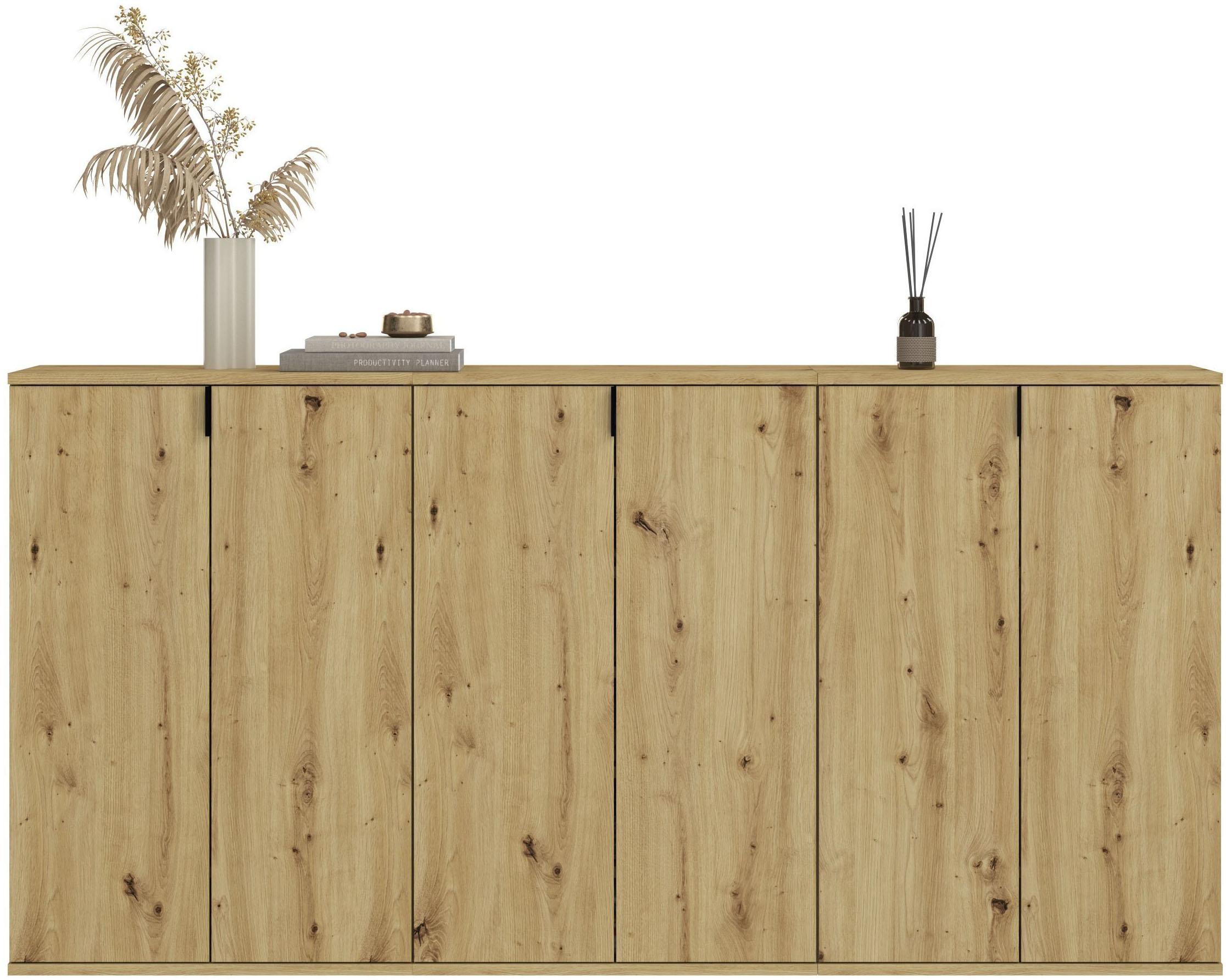 Garderoben-Set HOME AFFAIRE "Trondheim, Breite 183 cm, best. aus 3 Kommoden, 6 Türen, 18 Fächer", braun (nox oak nachbildung), B:183cm H:99cm T:34cm, Holzwerkstoff, Kastenmöbel-Sets, Garderoben-Set, Kommode, Sideboard, Kommodenkombination, Kommoden Set