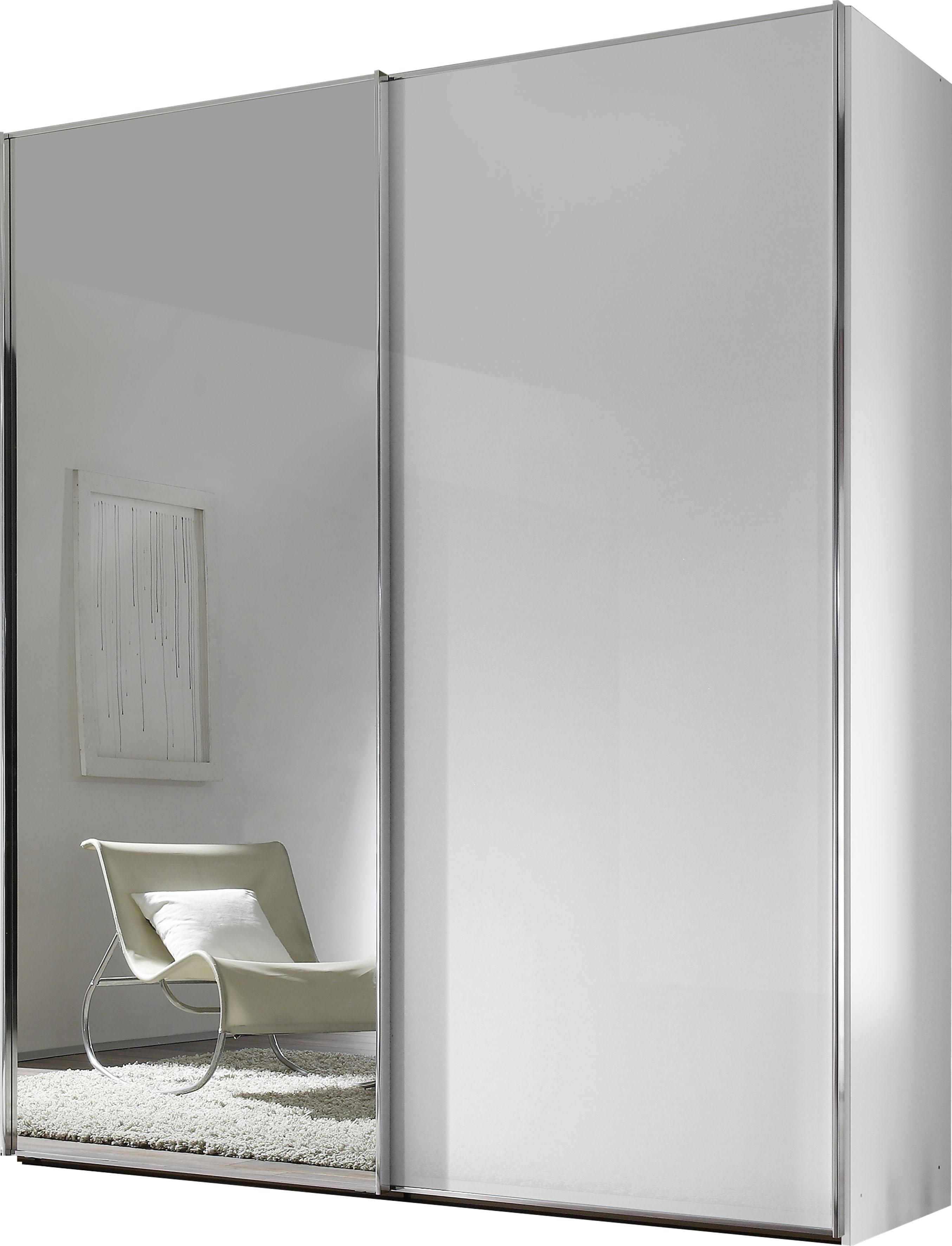 Schwebetürenschrank STAUD "Sinfonie Plus, edles Design in hochwertiger Qualität, Made in Germany", weiß (alpinweißglas), B:200cm H:222cm T:68cm, Holzwerkstoff, Schränke, Schwebetürenschrank, Mit Spiegeltüre und in vier verschiedenen Ausstattungsvarianten