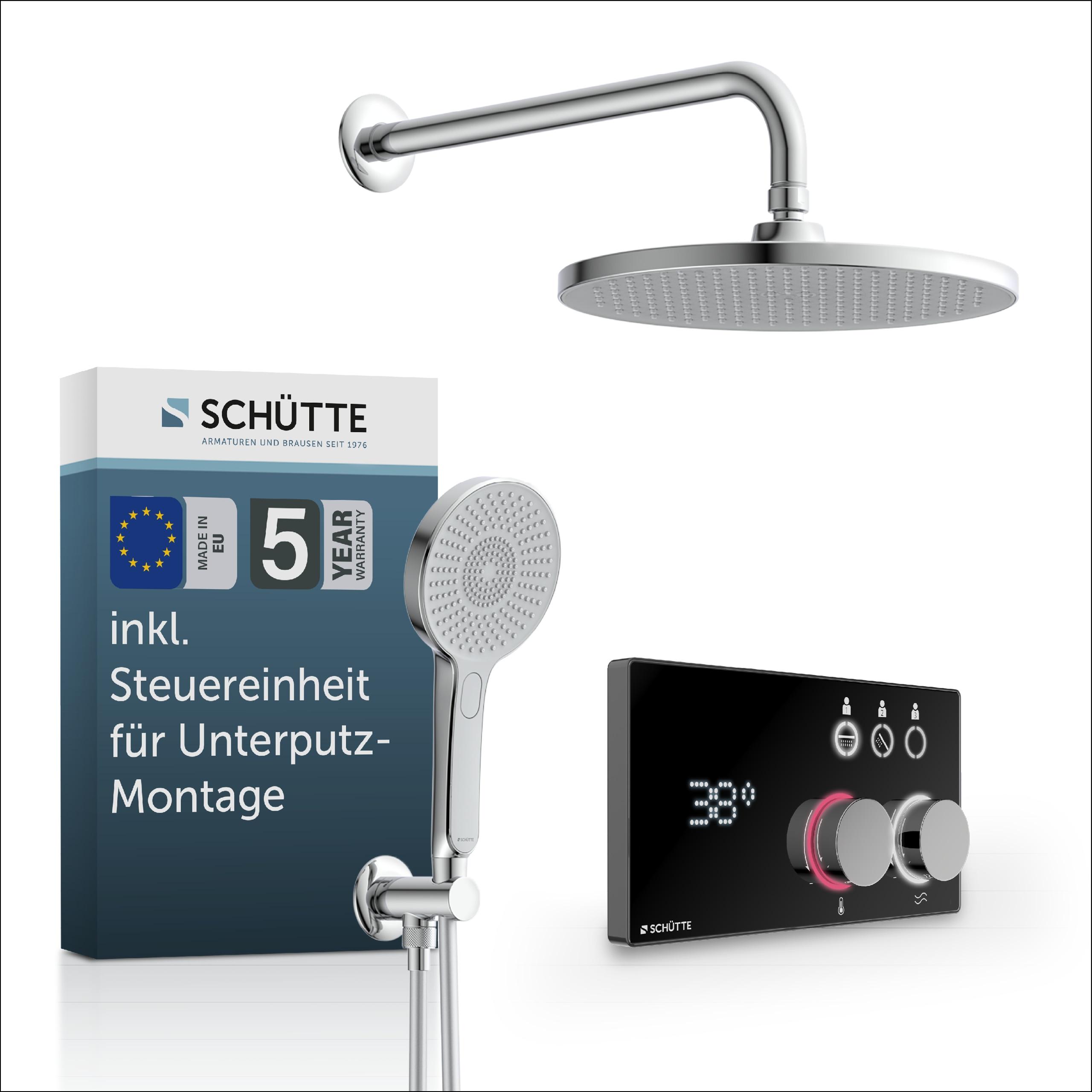 Brausegarnitur SCHÜTTE "AQUADOT", grau (chrom, hellgrau), ABS-Kunststoff, Brausegarnituren, Brausegarnitur, Überkopfbrauseset mit digitalem Duschsystem