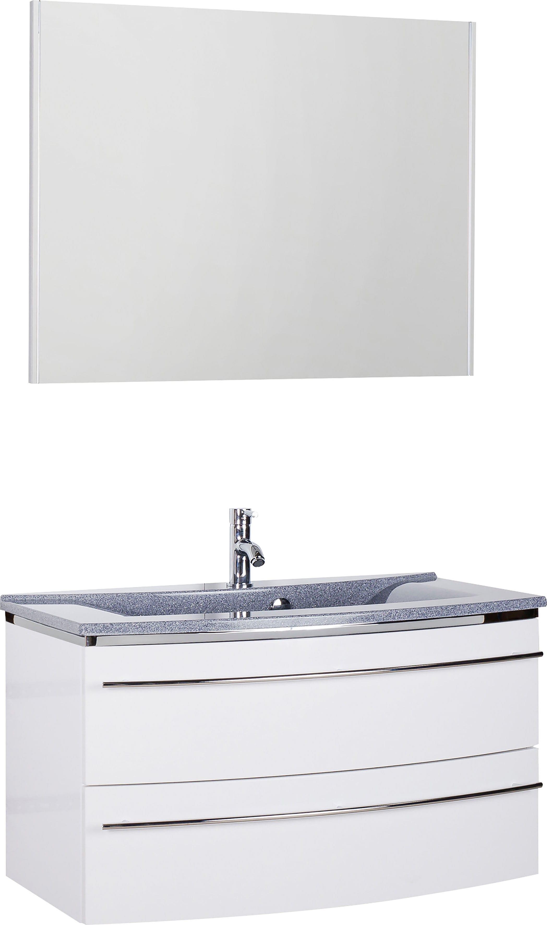 Badmöbel-Set SAPHIR "3040", weiß (weiß glanz, weiß glanz), B:90cm, Kastenmöbel-Sets, Badmöbel-Set, Breite 90 cm
